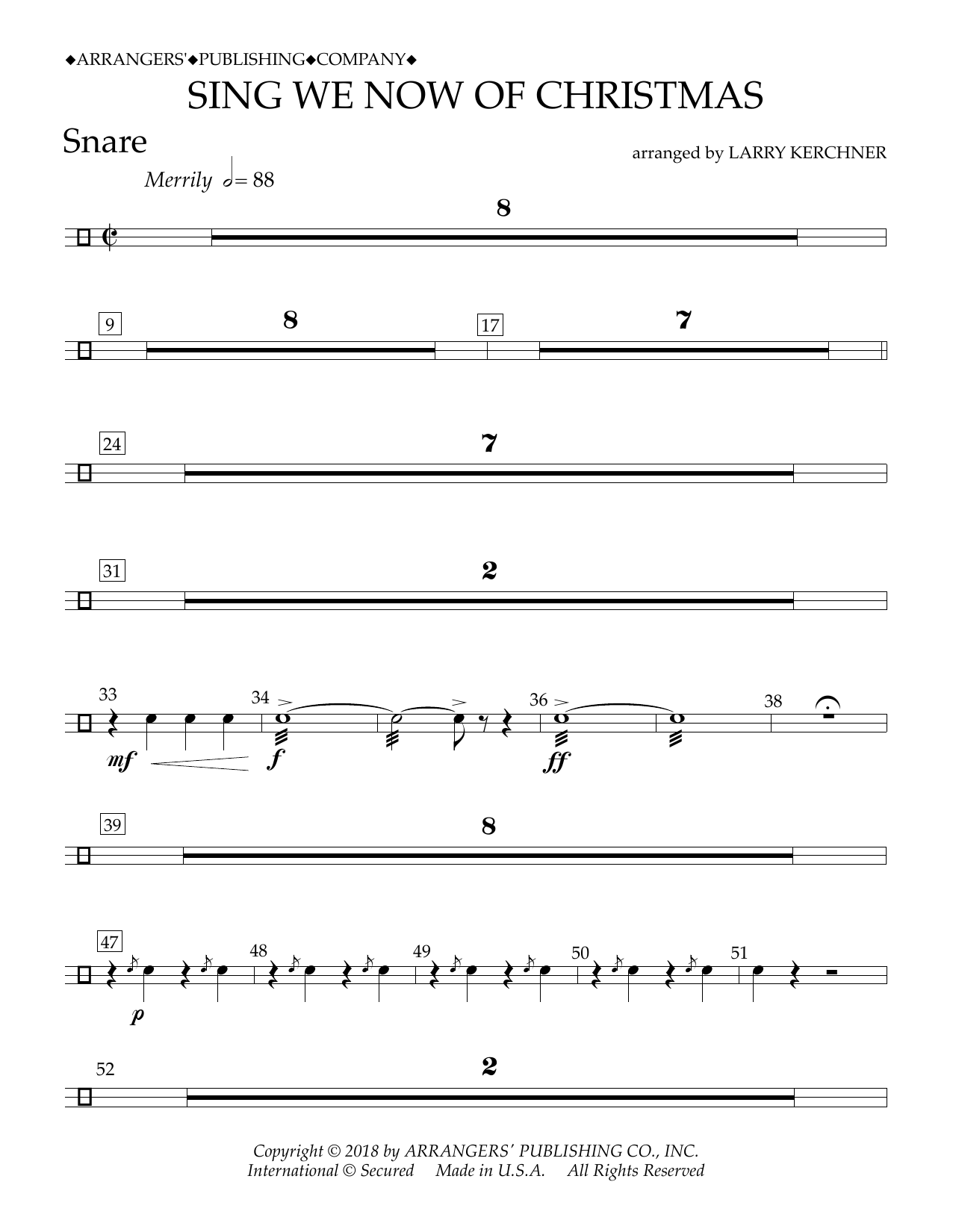 Traditional French Carol Sing We Now of Christmas (arr. Larry Kerchner) - Snare Sheet Music Notes & Chords for Concert Band - Download or Print PDF