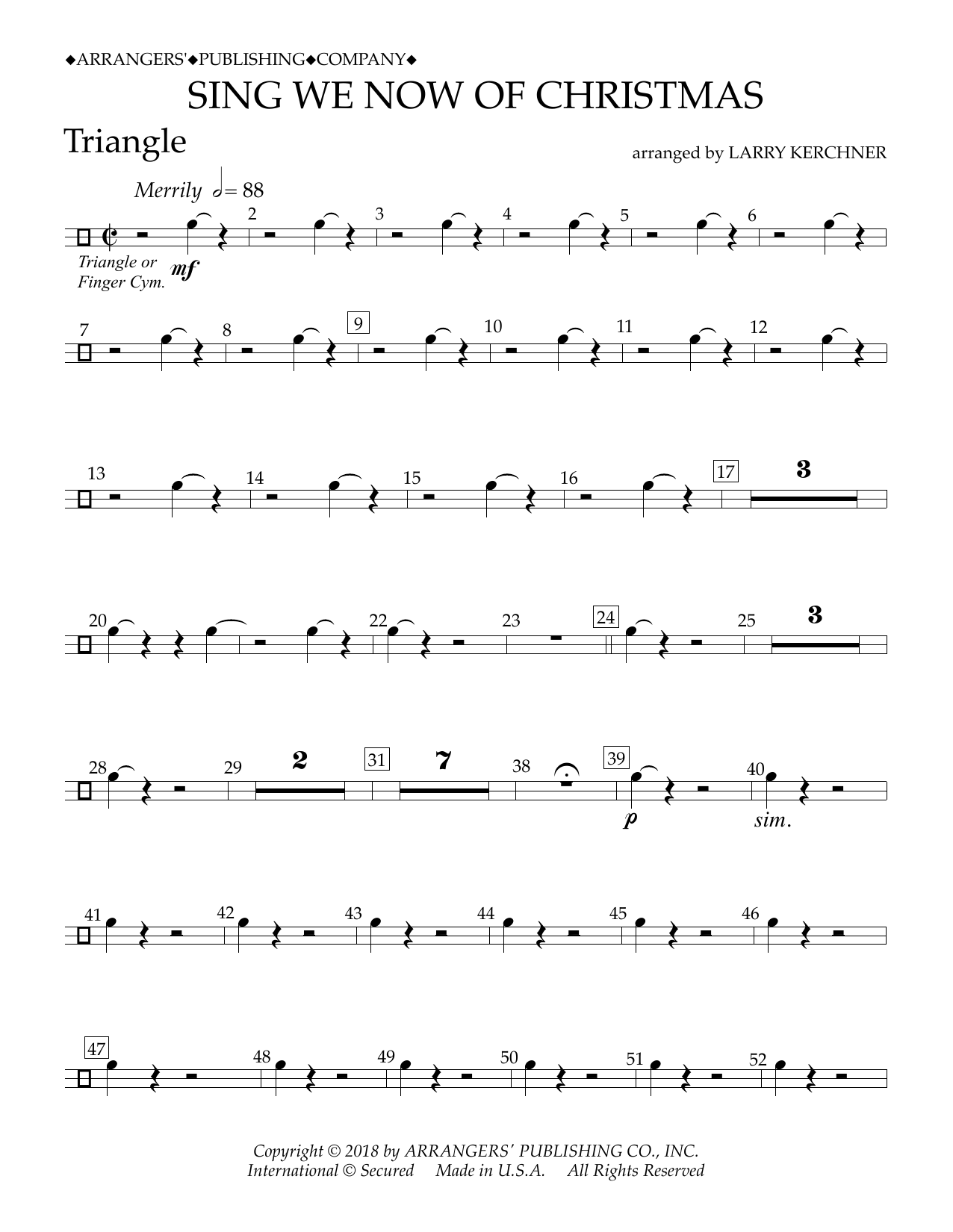 Traditional French Carol Sing We Now of Christmas (arr. Larry Kerchner) - Triangle Sheet Music Notes & Chords for Concert Band - Download or Print PDF