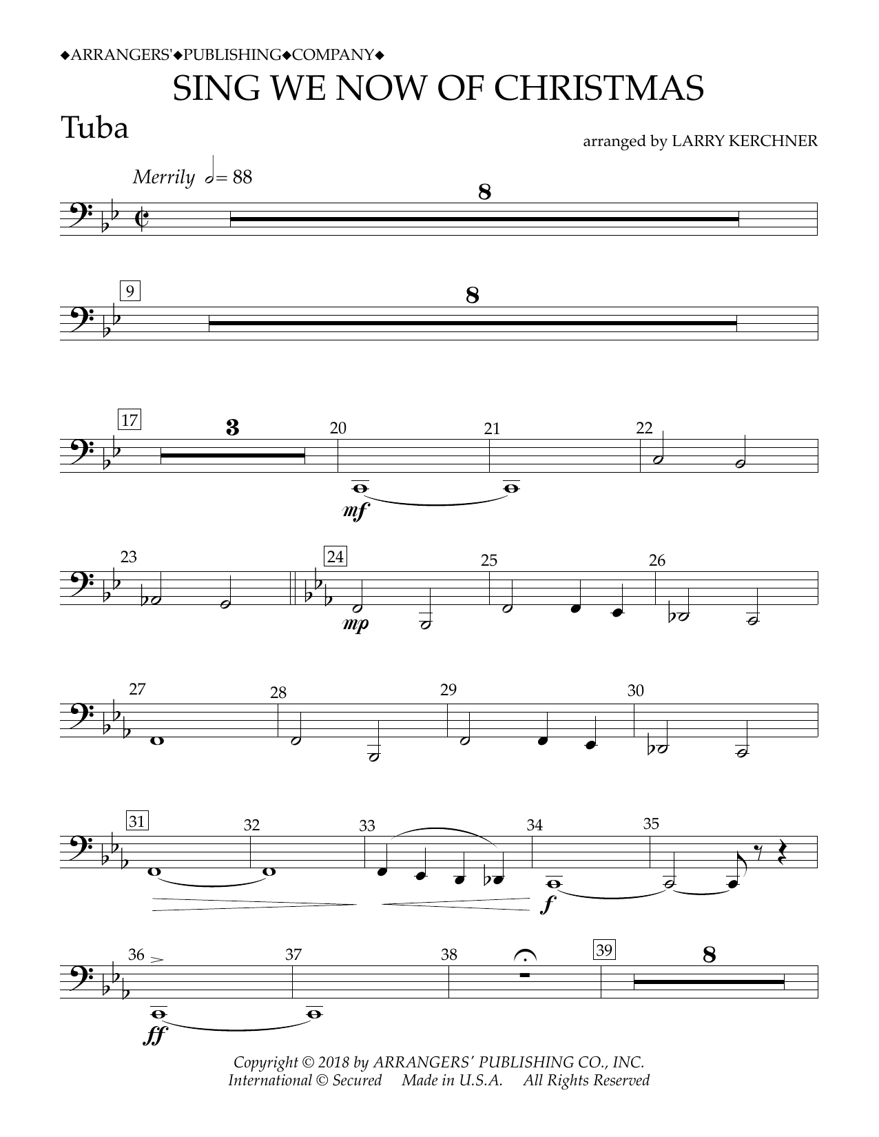 Traditional French Carol Sing We Now of Christmas (arr. Larry Kerchner) - Tuba Sheet Music Notes & Chords for Concert Band - Download or Print PDF