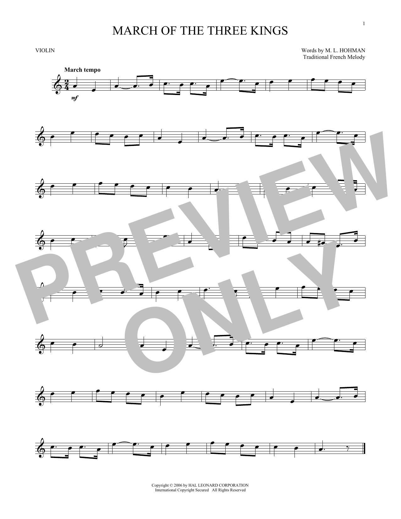 Traditional French Melody March Of The Three Kings Sheet Music Notes & Chords for Clarinet - Download or Print PDF