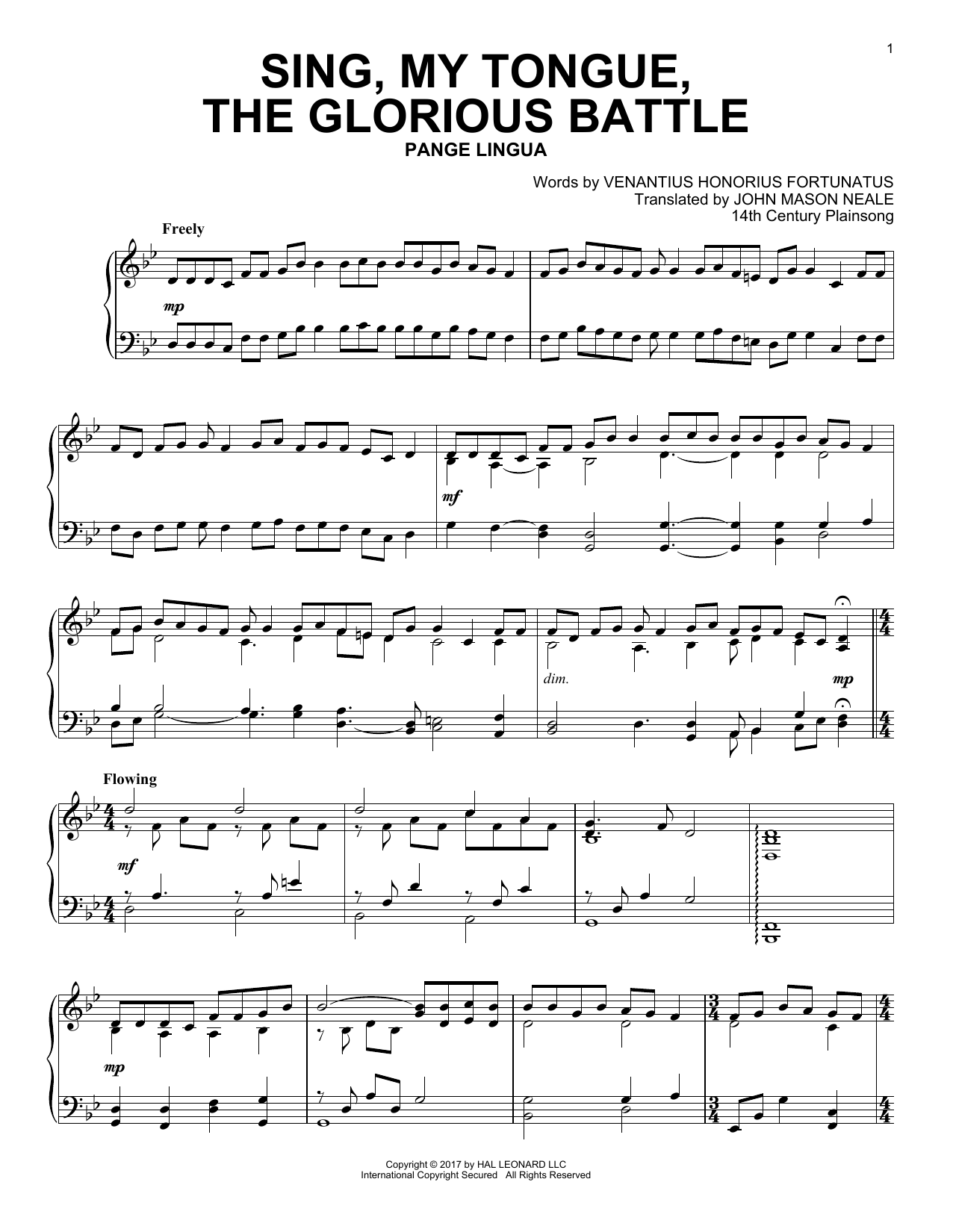 Traditional French Melody Sing, My Tongue, The Glorious Battle Sheet Music Notes & Chords for Piano - Download or Print PDF