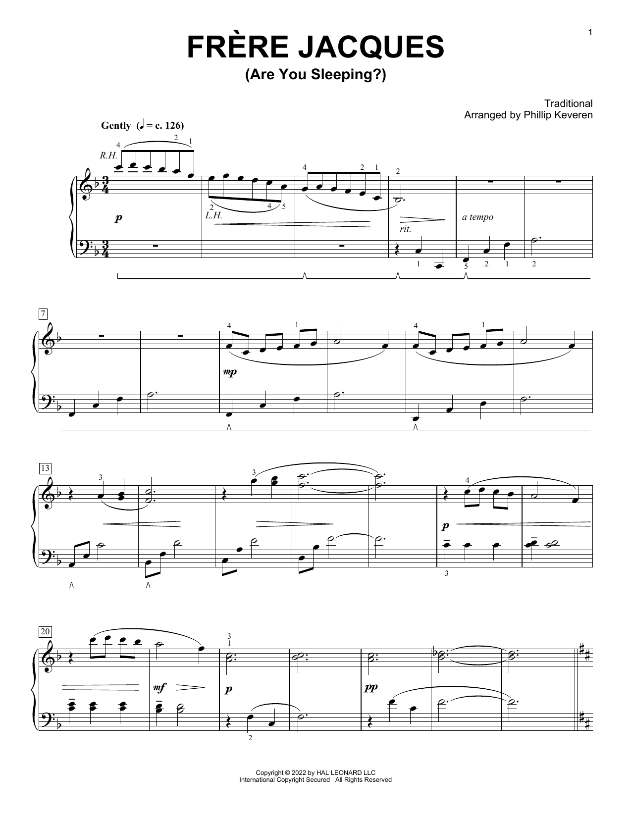Traditional Frere Jacques (Are You Sleeping?) (arr. Phillip Keveren) Sheet Music Notes & Chords for Piano Solo - Download or Print PDF