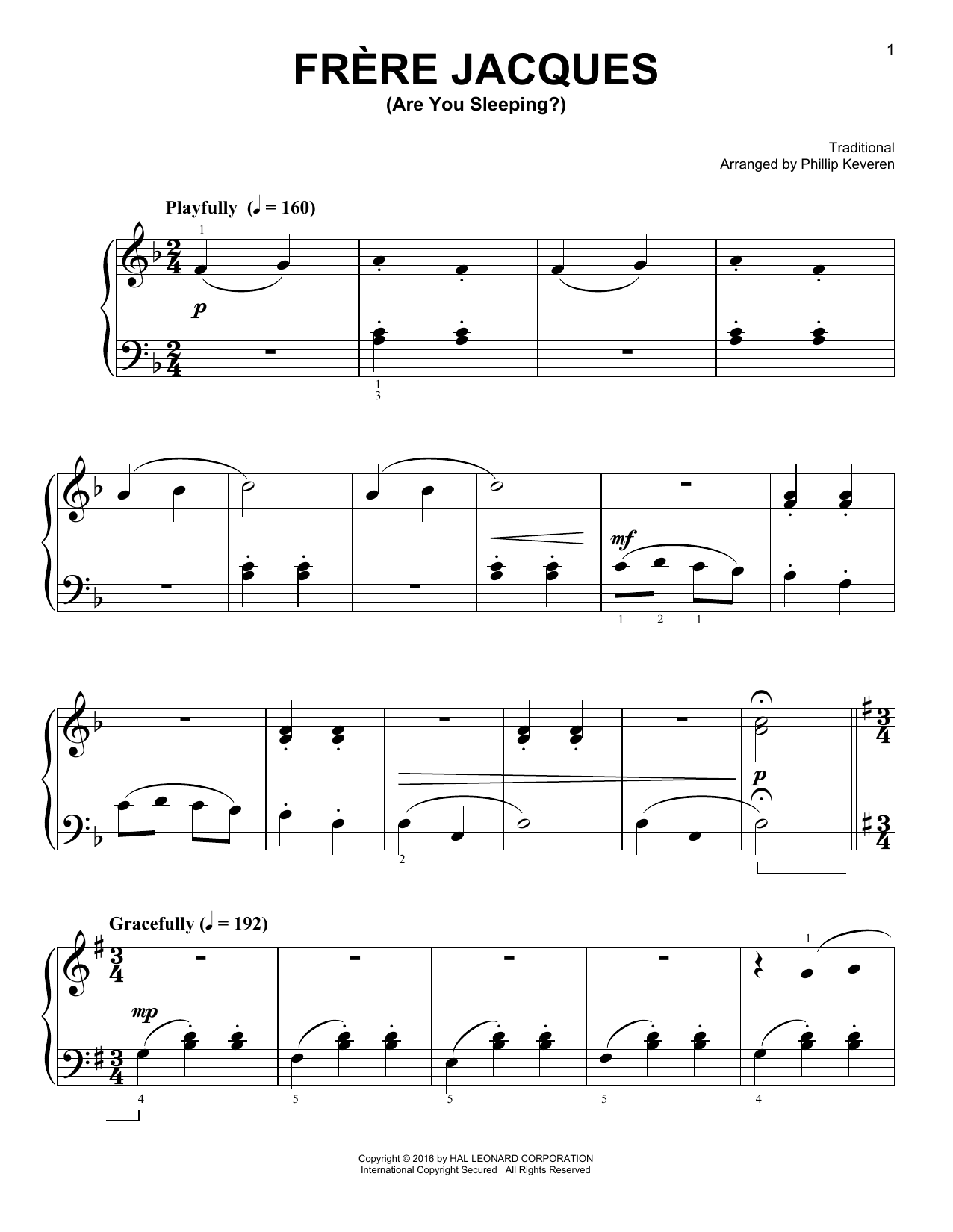 Traditional Frere Jacques Sheet Music Notes & Chords for Easy Piano - Download or Print PDF