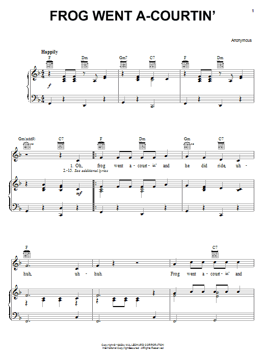 Traditional Frog Went A-Courtin' Sheet Music Notes & Chords for Melody Line, Lyrics & Chords - Download or Print PDF