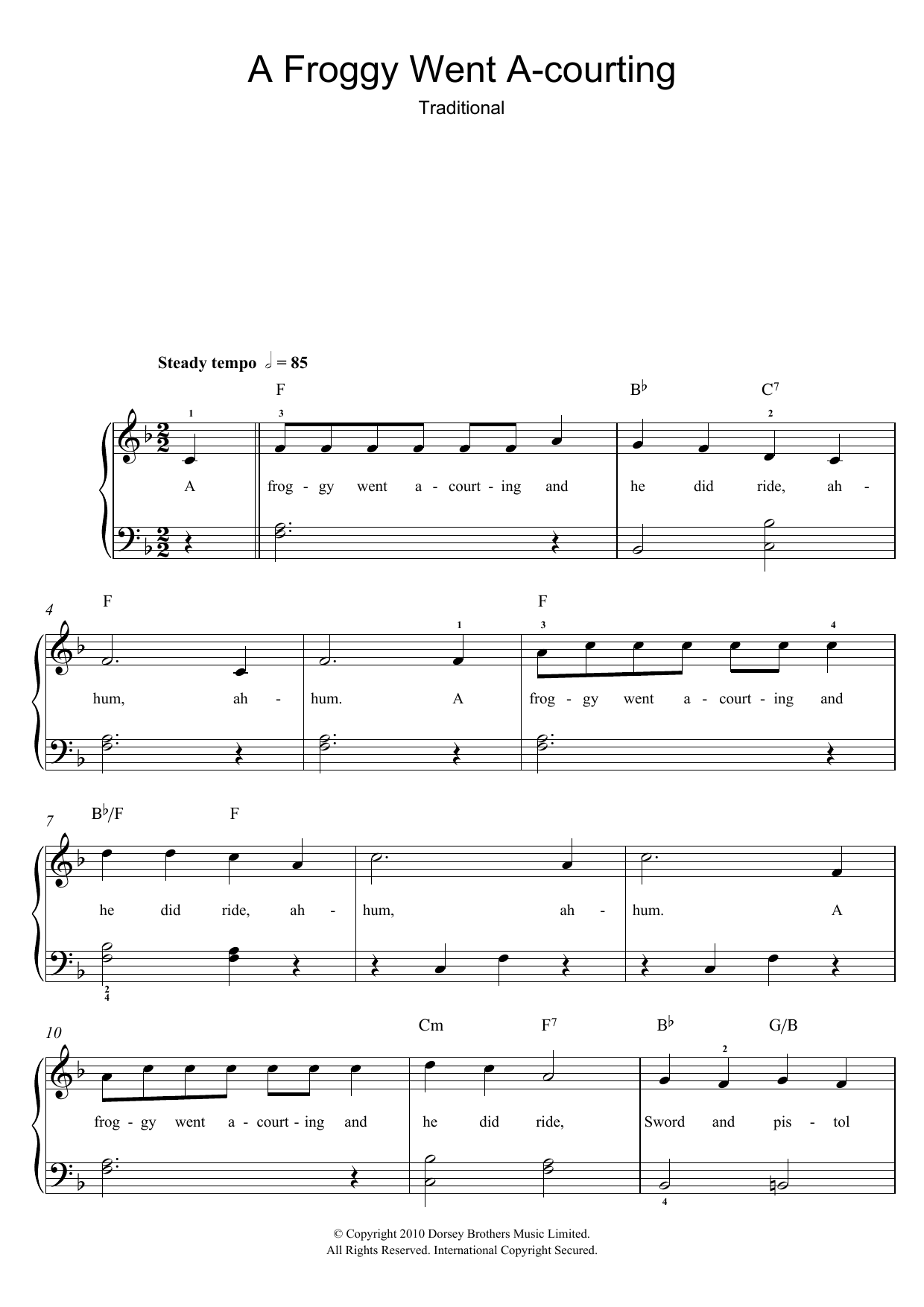 Traditional Froggy Went A-Courting Sheet Music Notes & Chords for Easy Piano - Download or Print PDF