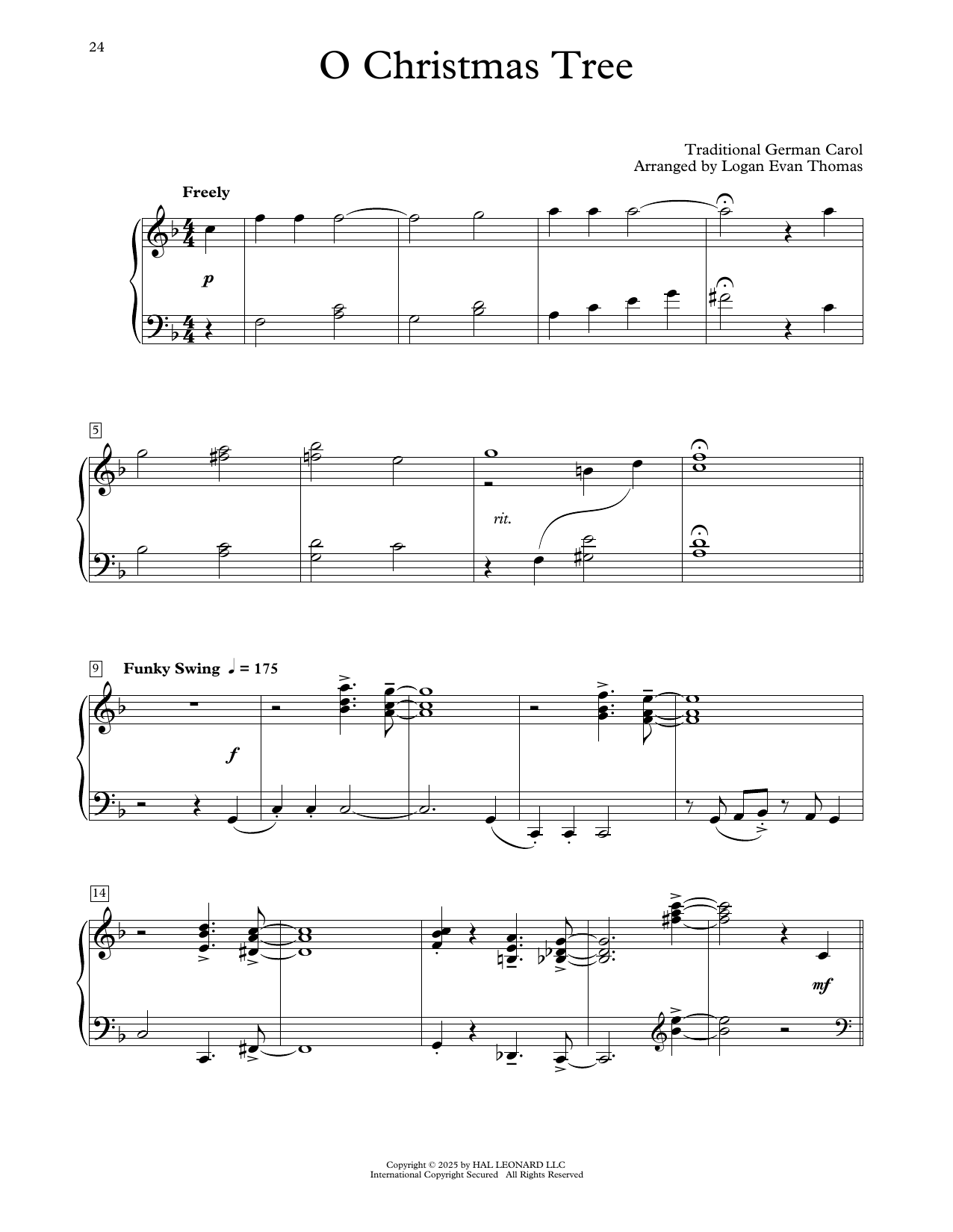 Traditional German Carol O Christmas Tree (arr. Logan Evan Thomas) Sheet Music Notes & Chords for Educational Piano - Download or Print PDF
