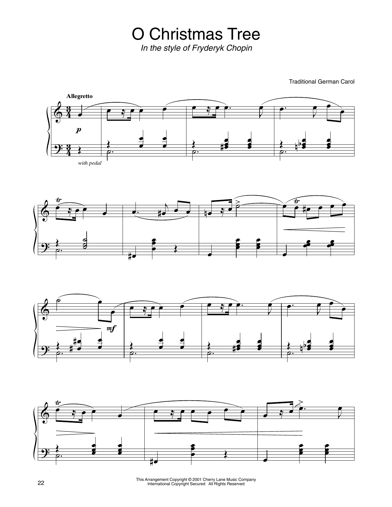 Traditional German Carol O Christmas Tree (in the style of Fryderyk Chopin) (arr. Carol Klose) Sheet Music Notes & Chords for Piano Solo - Download or Print PDF