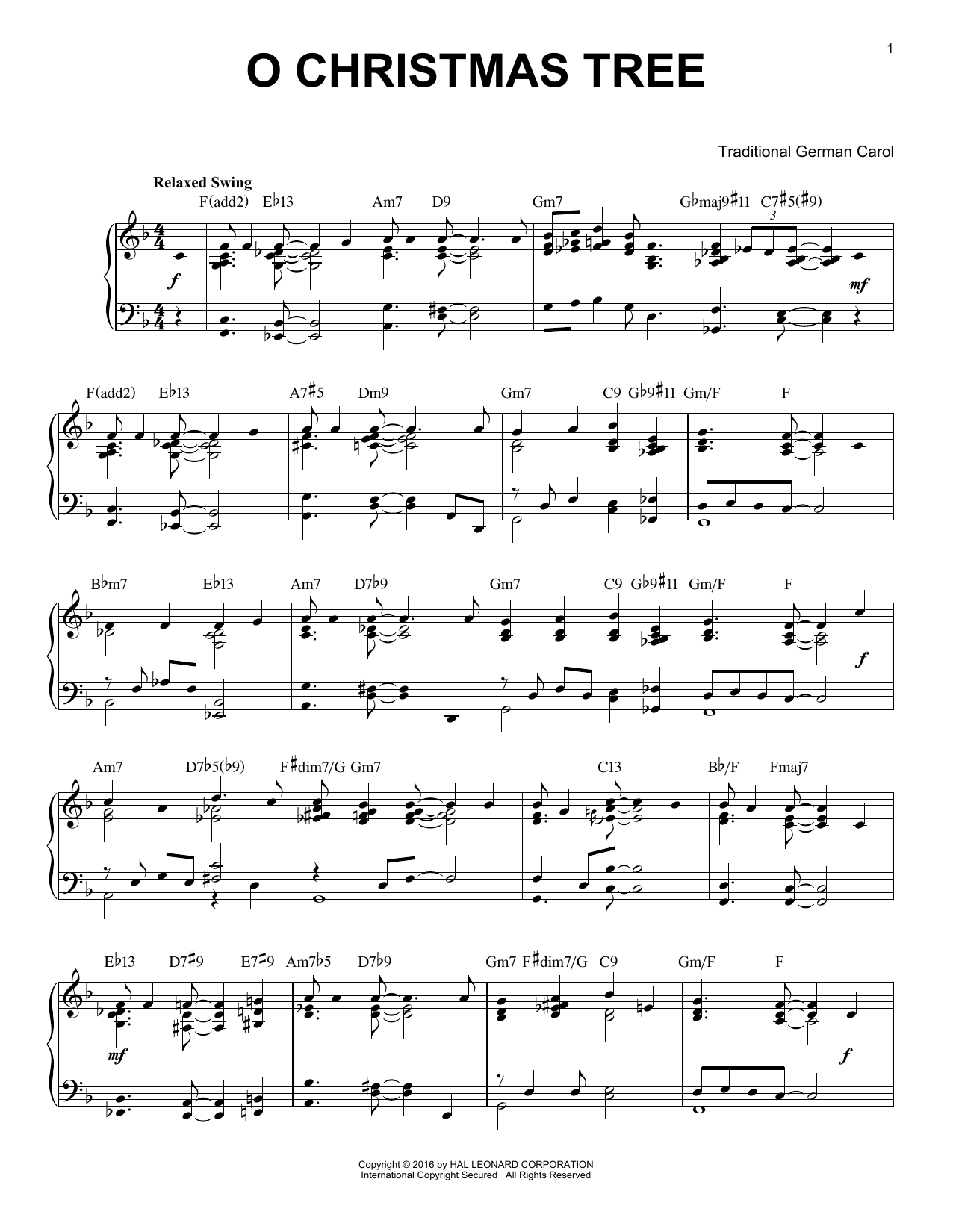 Traditional German Carol O Christmas Tree [Jazz version] (arr. Brent Edstrom) Sheet Music Notes & Chords for Piano - Download or Print PDF