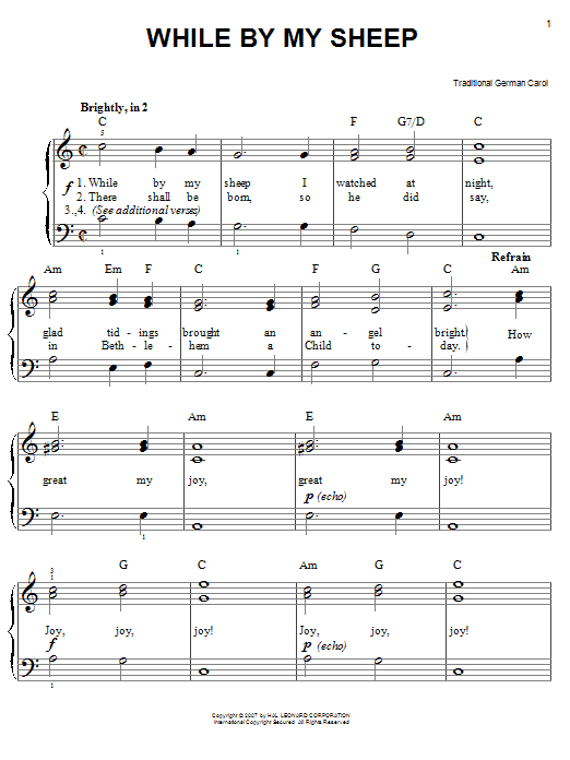 Traditional German Carol While By My Sheep Sheet Music Notes & Chords for Ukulele with strumming patterns - Download or Print PDF