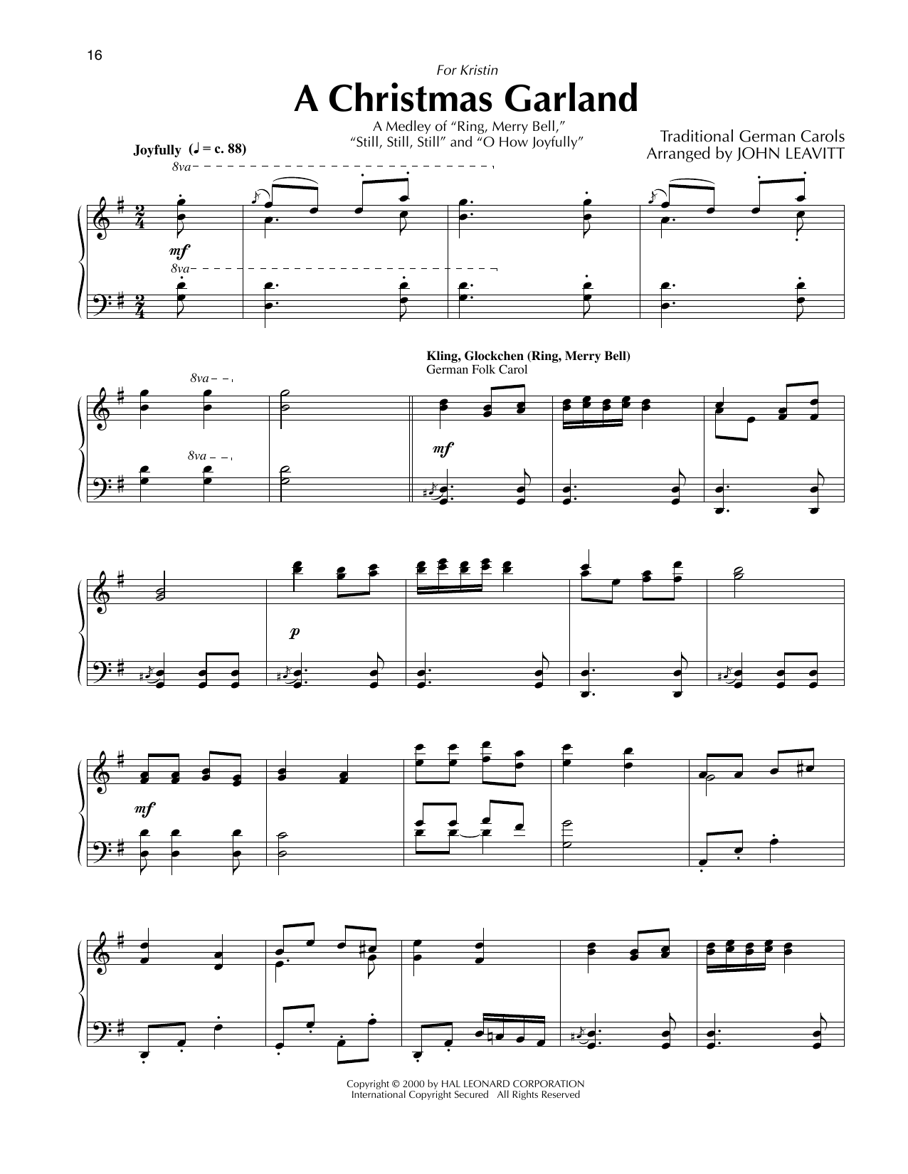 Traditional German Carols A Christmas Garland (arr. John Leavitt) Sheet Music Notes & Chords for Piano Solo - Download or Print PDF