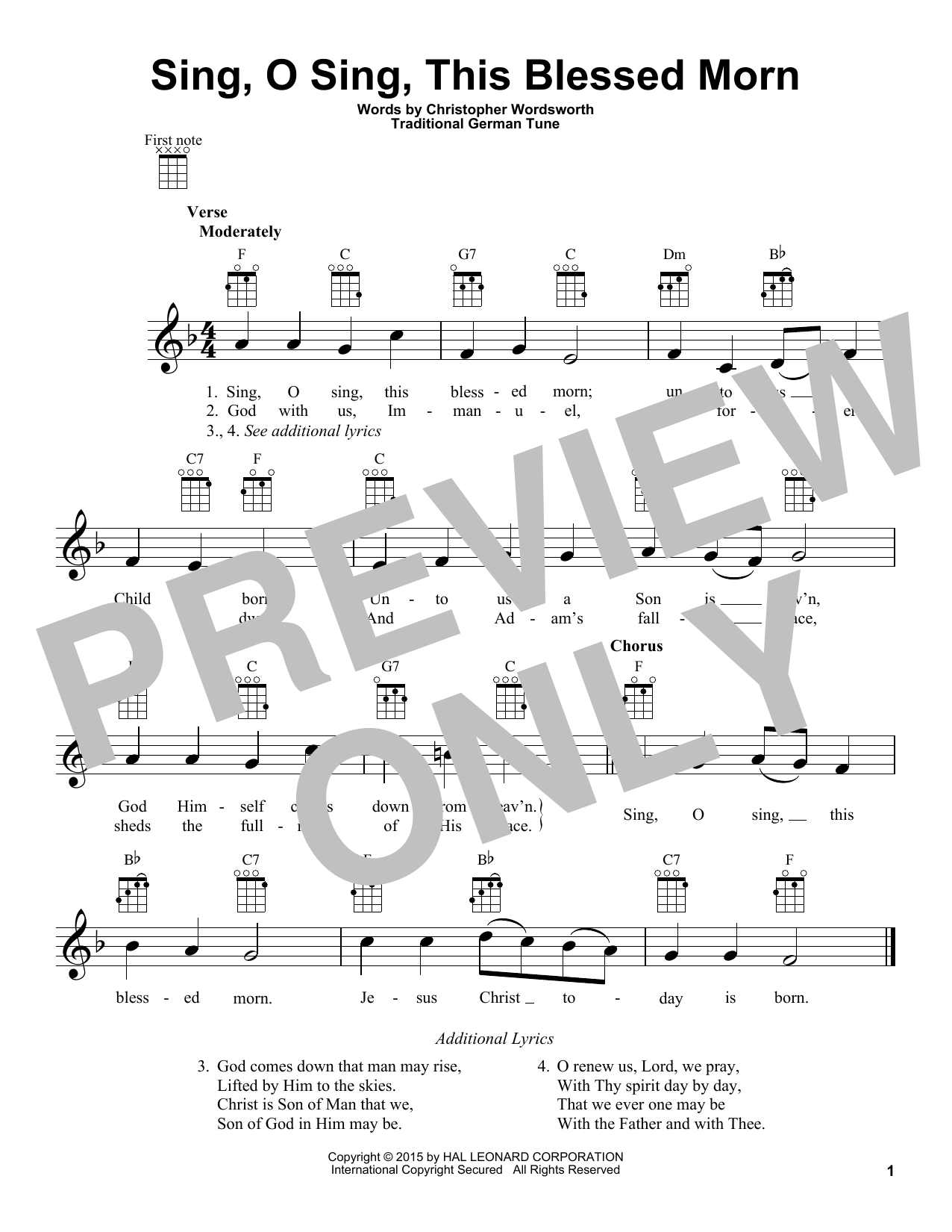 Traditional German Sing, O Sing, This Blessed Morn Sheet Music Notes & Chords for Ukulele - Download or Print PDF