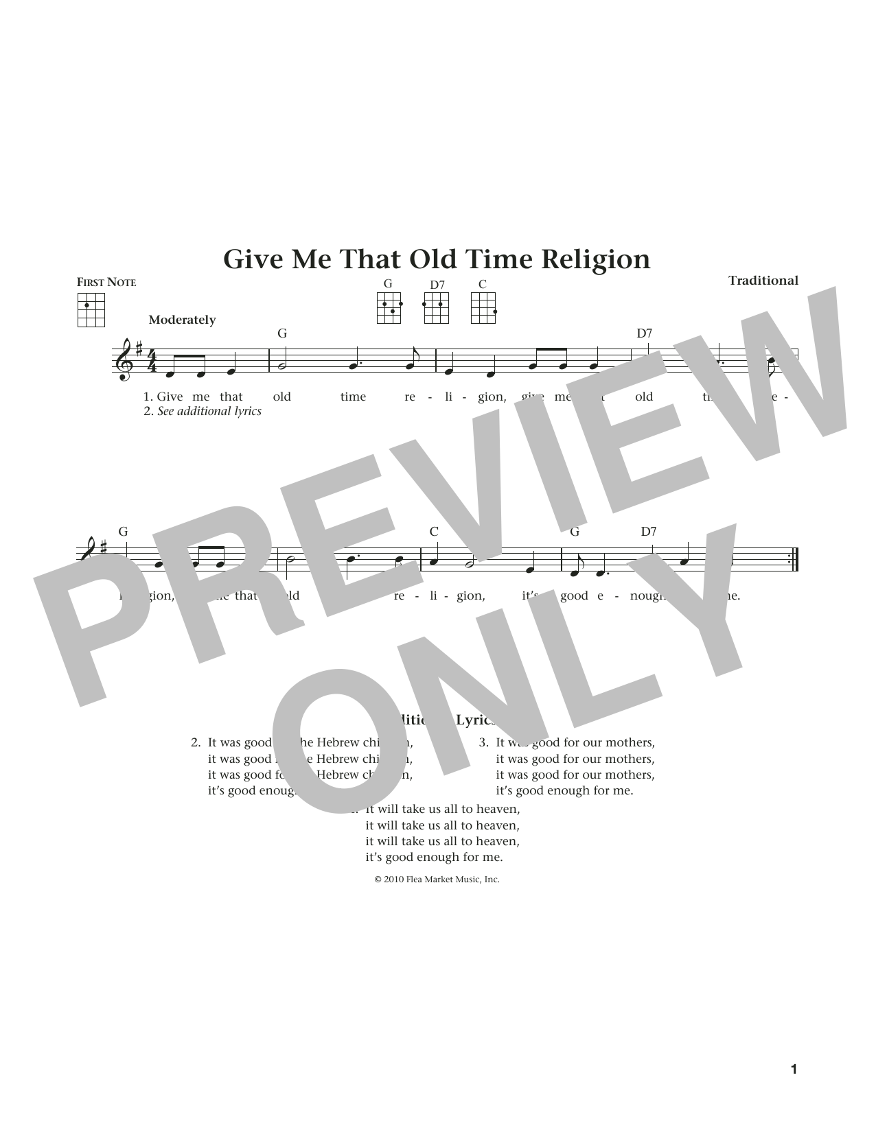 Traditional Give Me That Old Time Religion (from The Daily Ukulele) (arr. Liz and Jim Beloff) Sheet Music Notes & Chords for Ukulele - Download or Print PDF