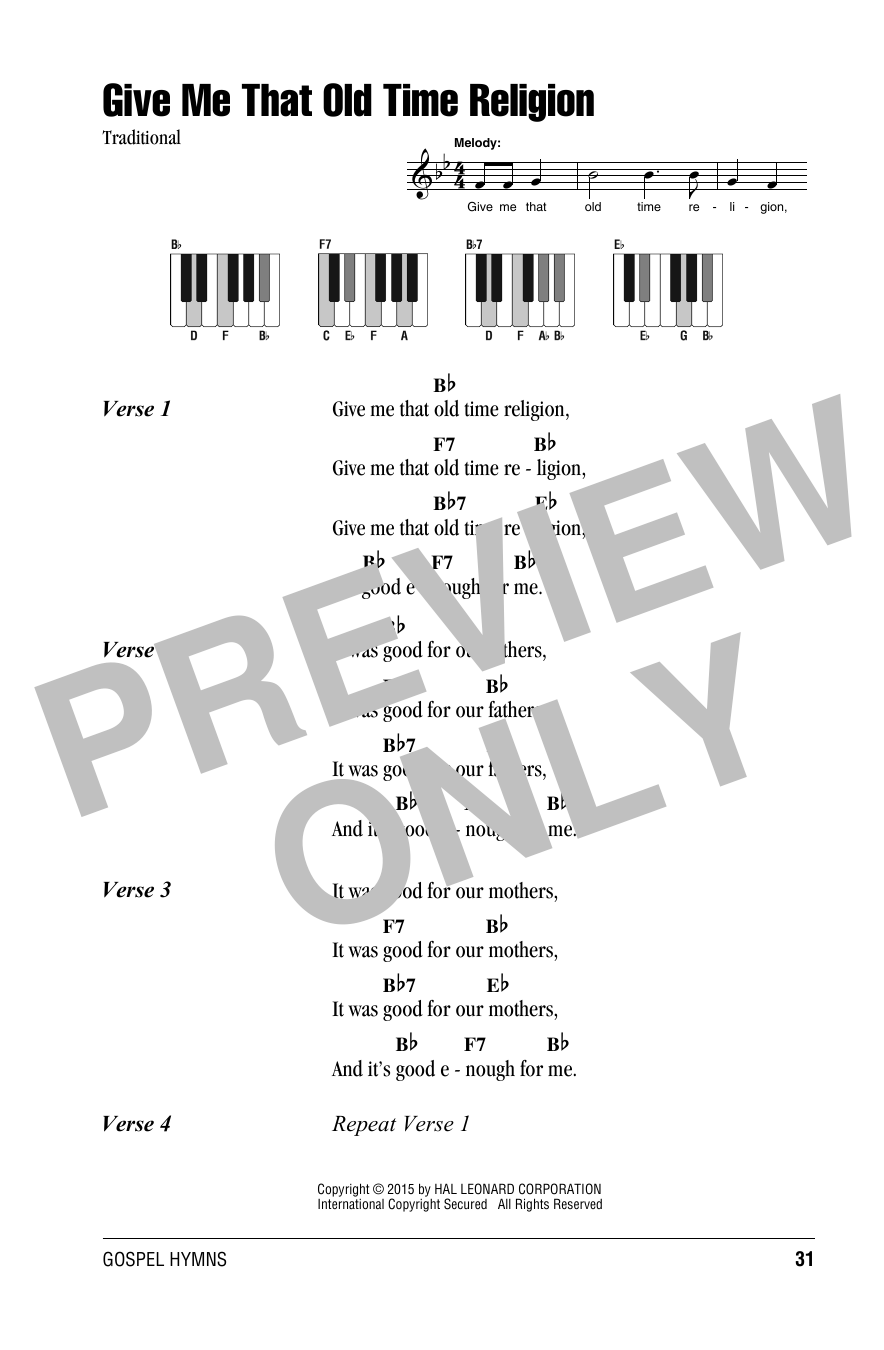 Traditional Give Me That Old Time Religion Sheet Music Notes & Chords for Chord Buddy - Download or Print PDF