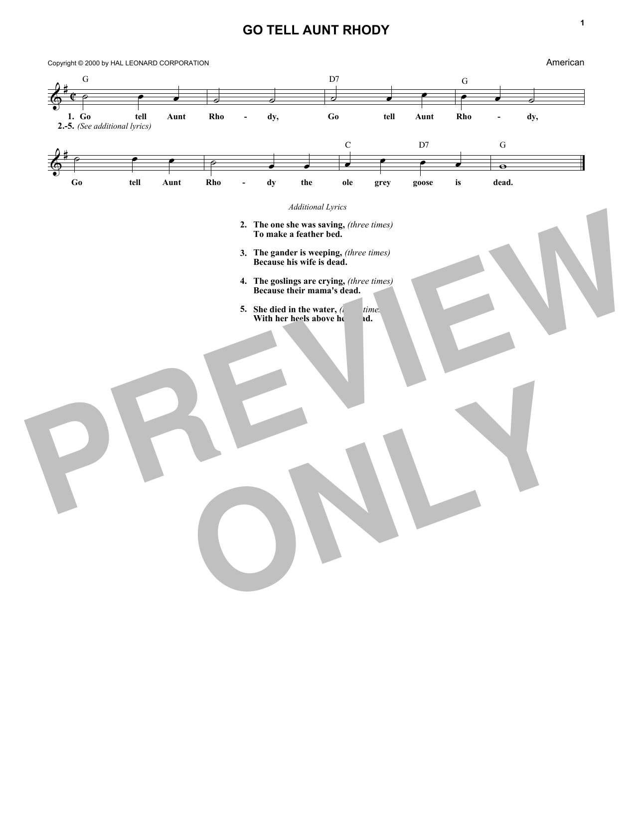 Traditional (Go Tell Aunt Rhody) The Ole Grey Goose Is Dead Sheet Music Notes & Chords for Melody Line, Lyrics & Chords - Download or Print PDF