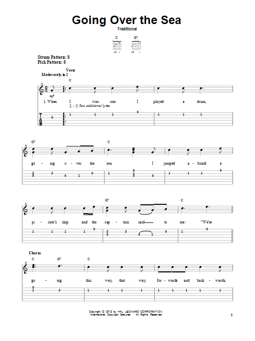Traditional Going Over The Sea Sheet Music Notes & Chords for Easy Guitar Tab - Download or Print PDF