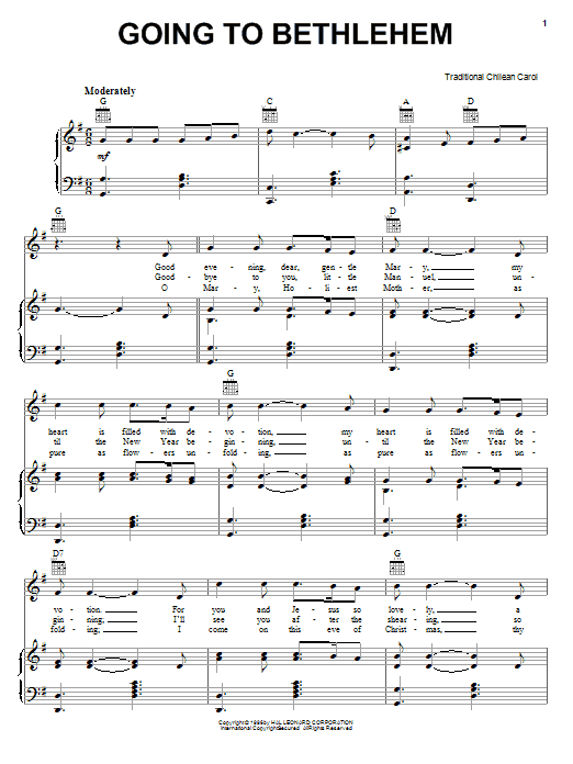 Traditional Going To Bethlehem Sheet Music Notes & Chords for Piano, Vocal & Guitar (Right-Hand Melody) - Download or Print PDF