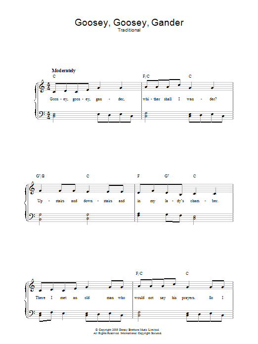Traditional Goosey, Goosey Gander Sheet Music Notes & Chords for Melody Line, Lyrics & Chords - Download or Print PDF