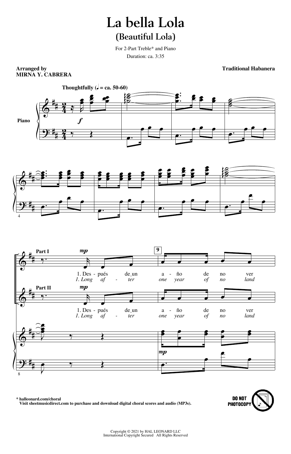 Traditional Habanera La Bella Lola (Beautiful Lola) (arr. Mirna Y. Cabrera) Sheet Music Notes & Chords for 2-Part Choir - Download or Print PDF