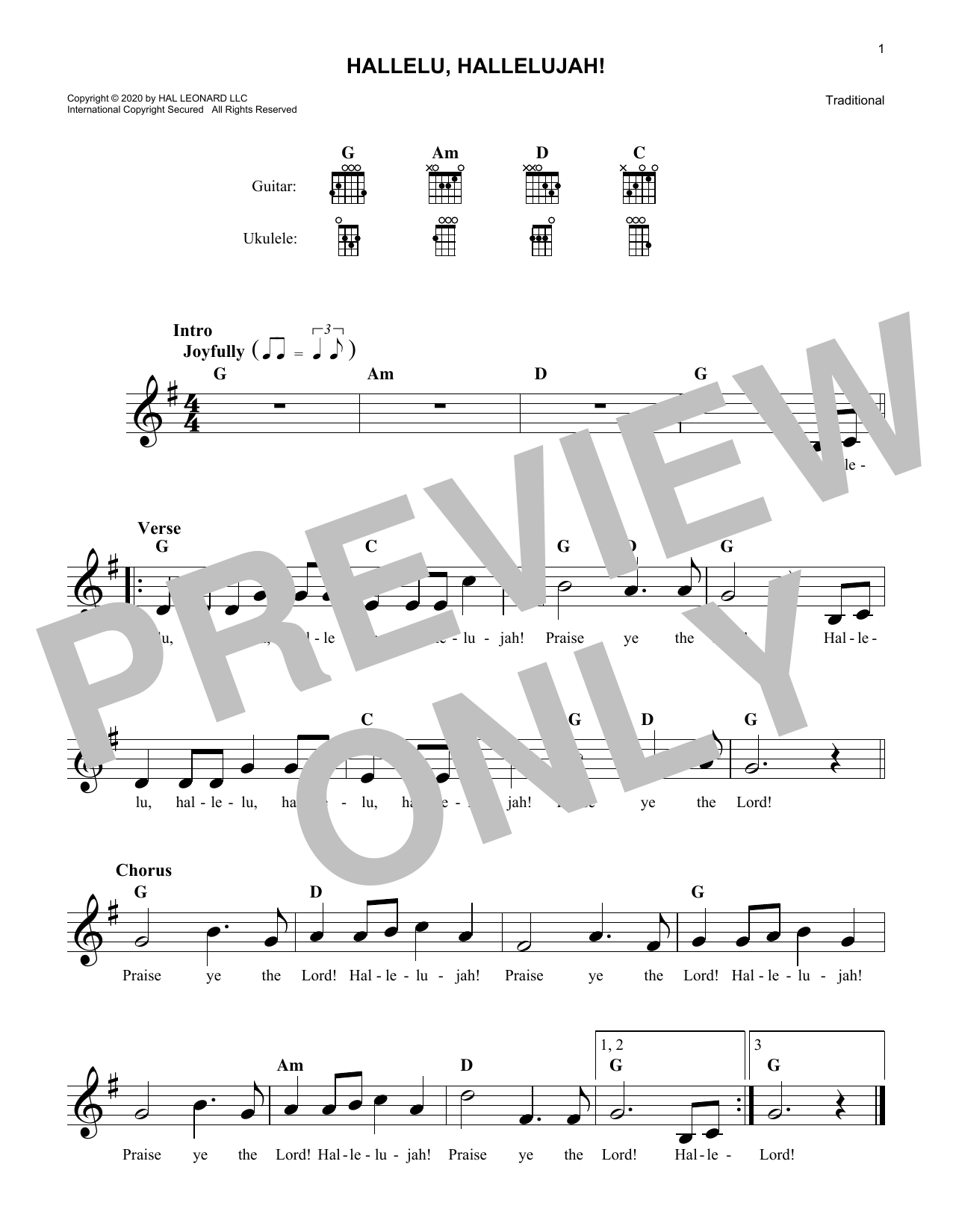 Traditional Hallelu, Hallelujah! Sheet Music Notes & Chords for Lead Sheet / Fake Book - Download or Print PDF