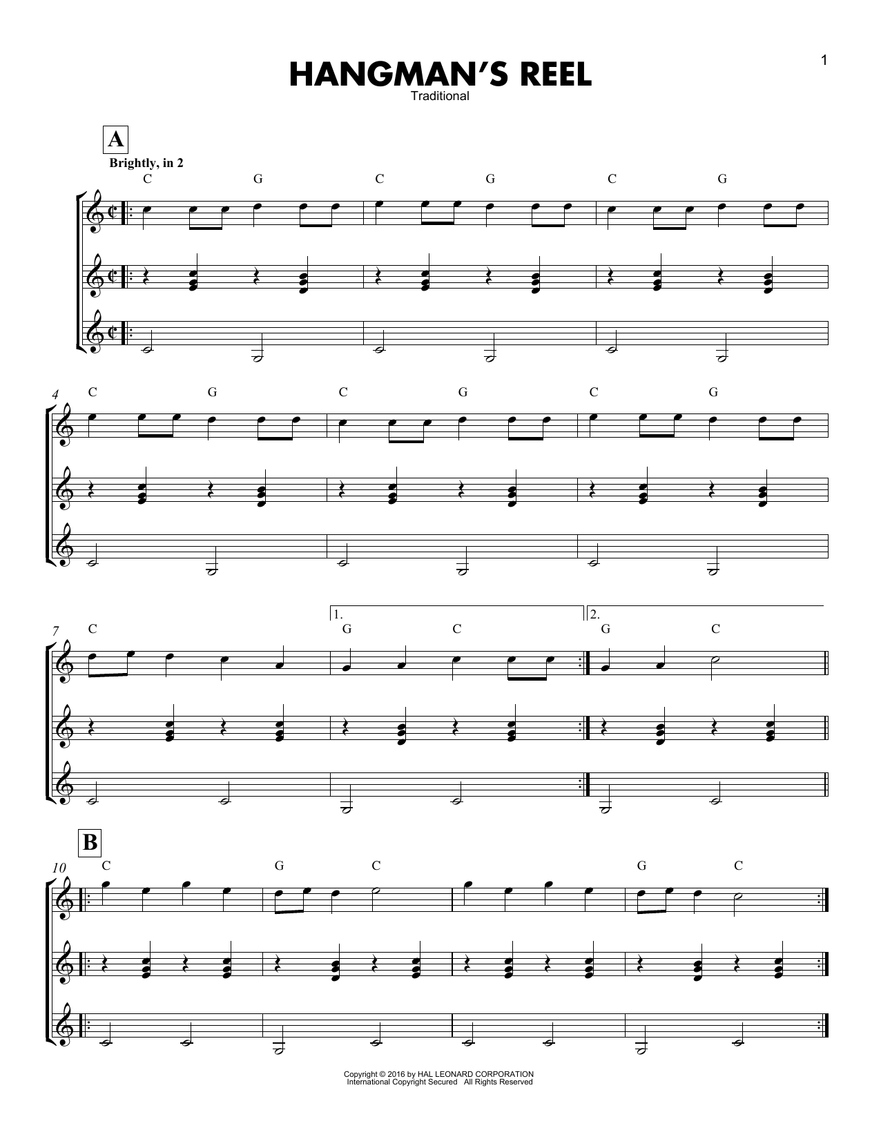 Traditional Hangman's Reel Sheet Music Notes & Chords for Guitar Ensemble - Download or Print PDF