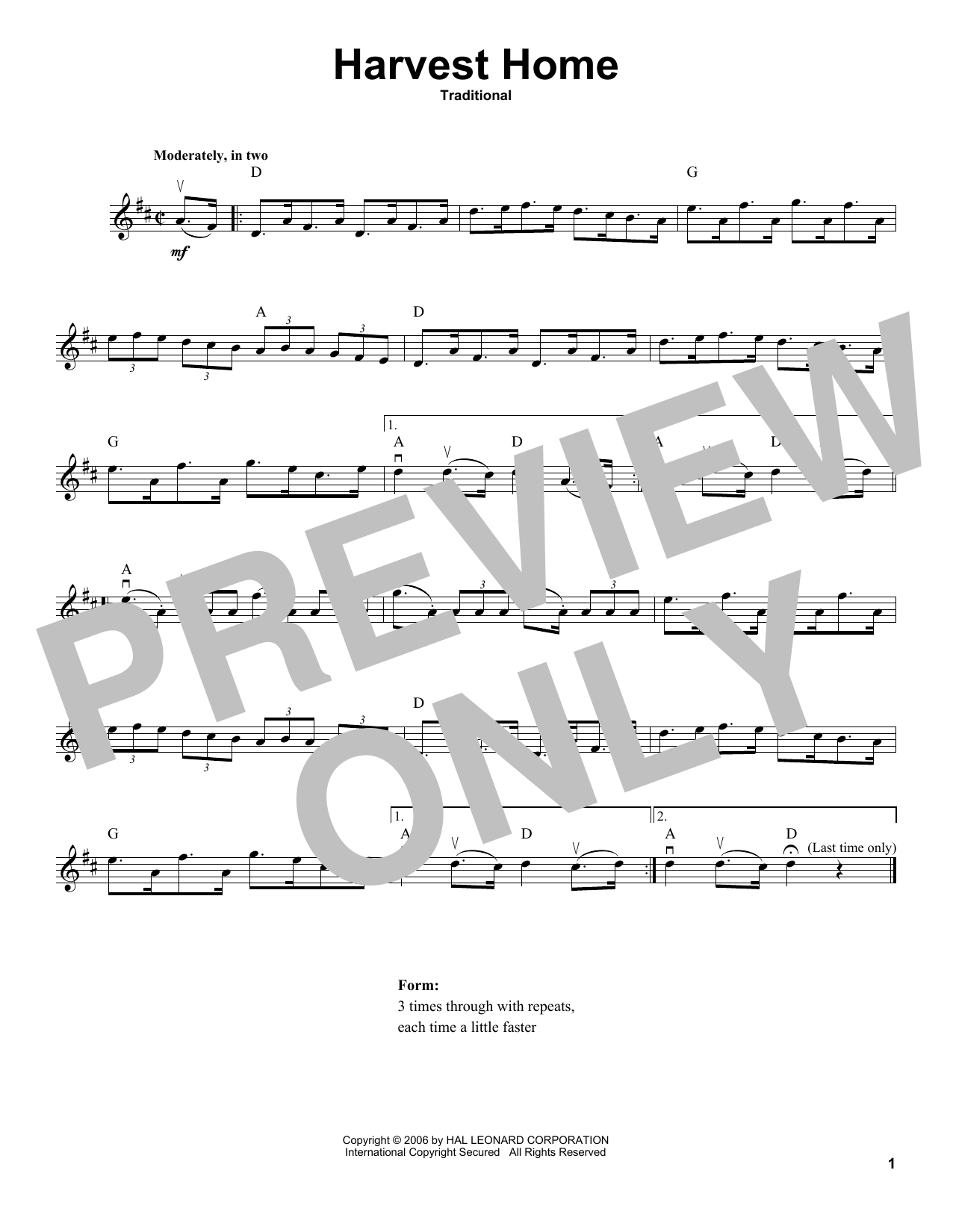 Traditional Harvest Home Sheet Music Notes & Chords for Violin Solo - Download or Print PDF