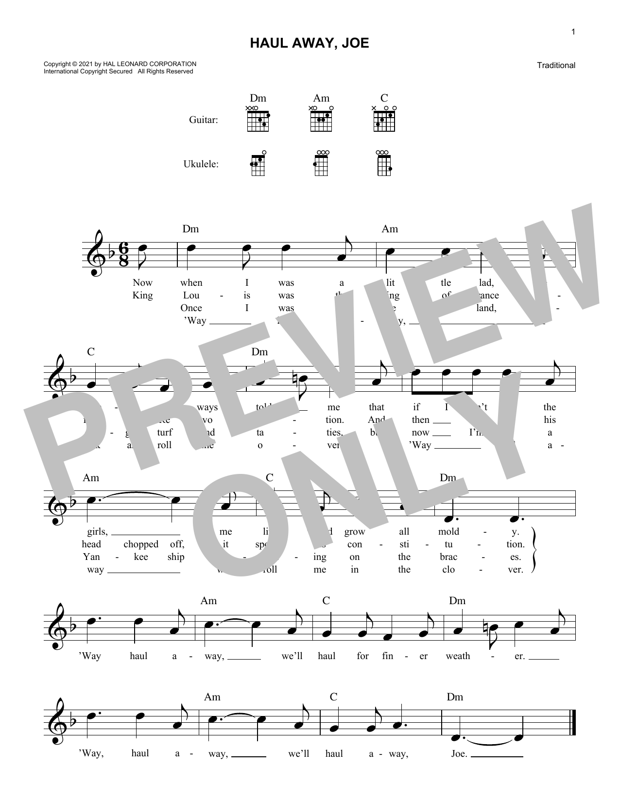 Traditional Haul Away, Joe Sheet Music Notes & Chords for Lead Sheet / Fake Book - Download or Print PDF