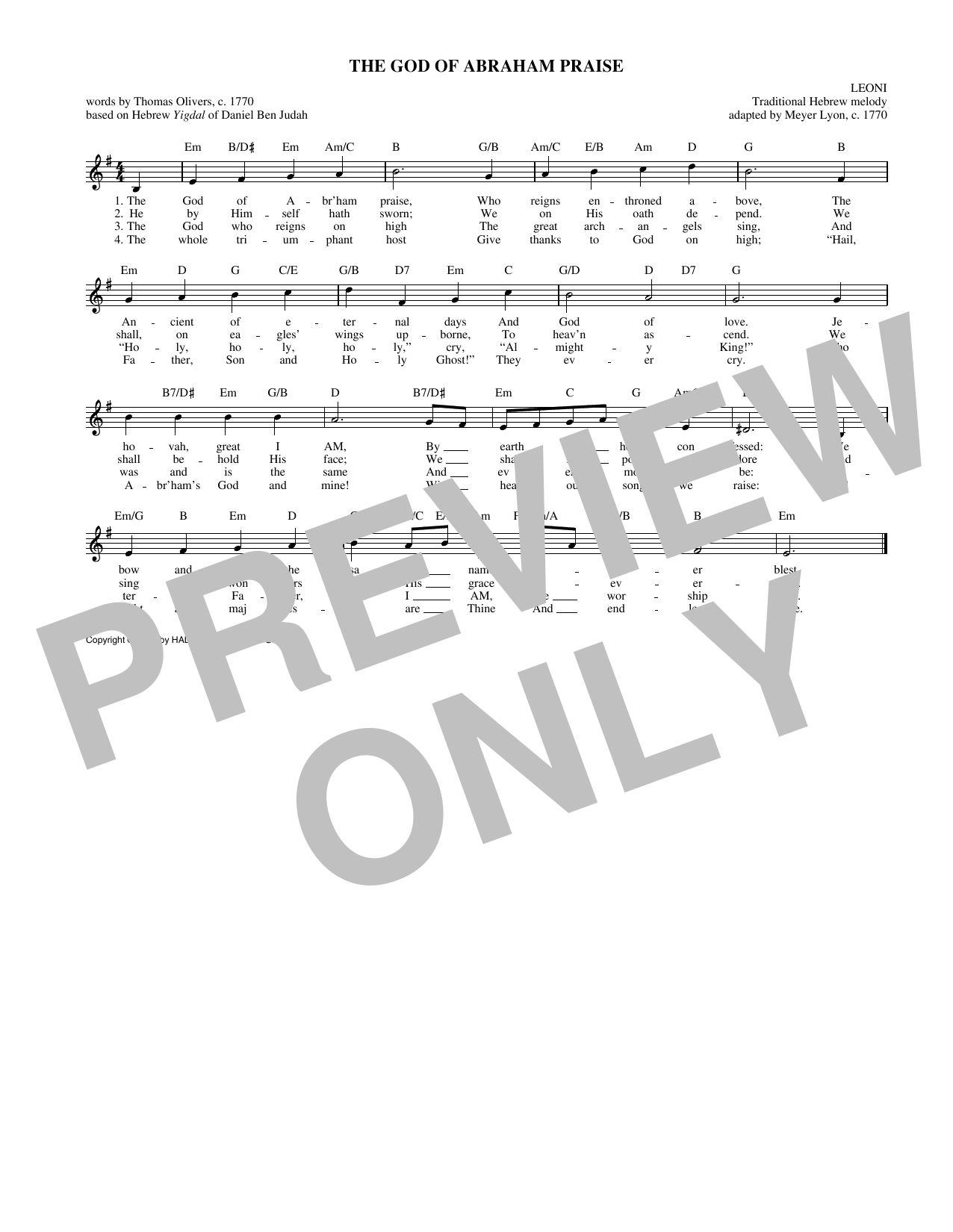Traditional Hebrew Melody The God Of Abraham Praise Sheet Music Notes & Chords for Lead Sheet / Fake Book - Download or Print PDF
