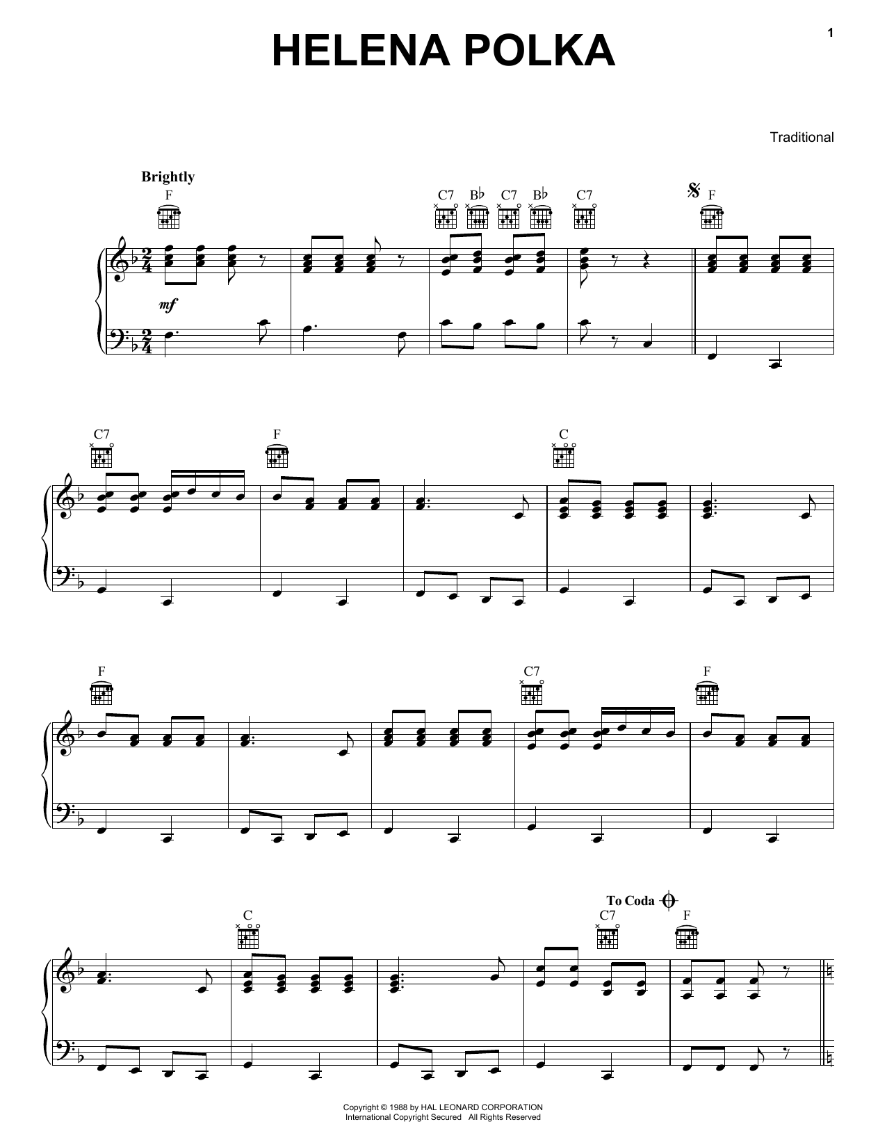 Traditional Helena Polka Sheet Music Notes & Chords for Piano - Download or Print PDF