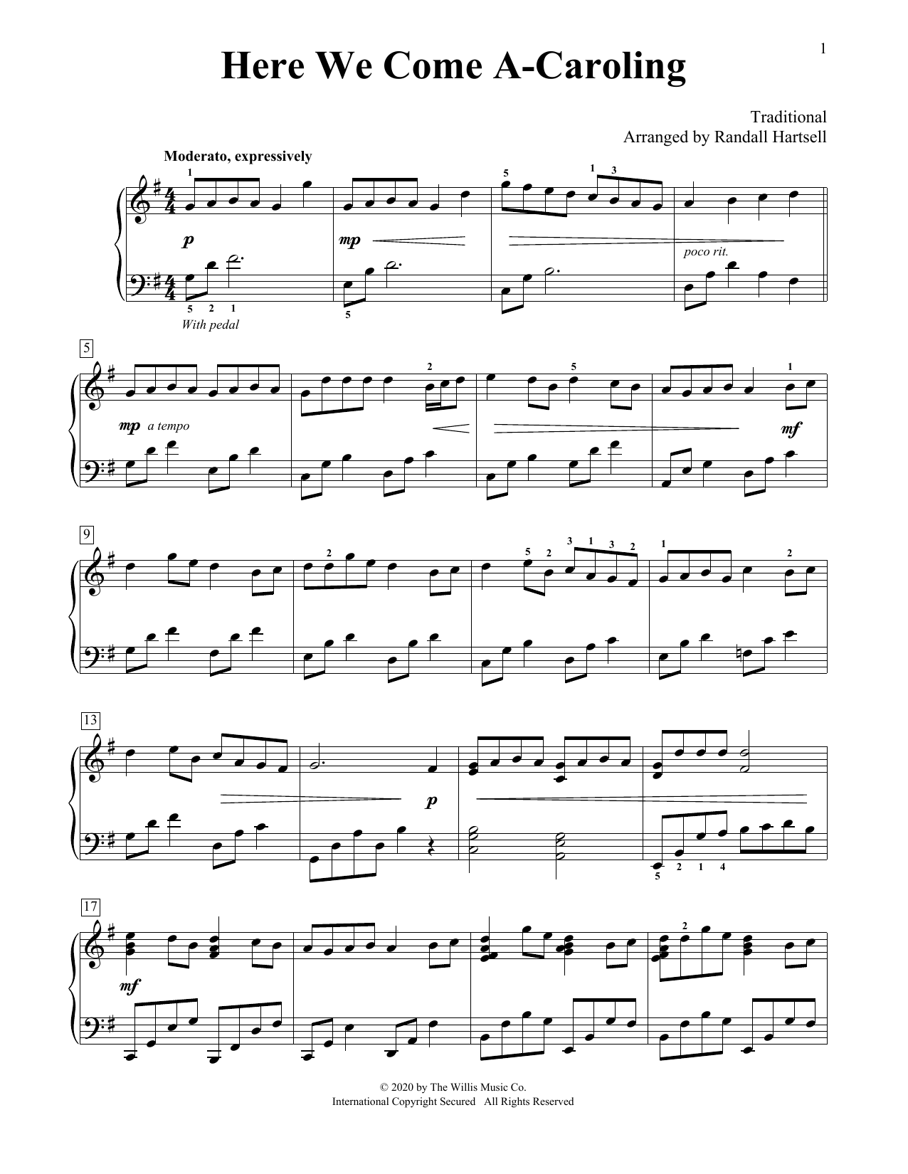 Traditional Here We Come A-Caroling (arr. Randall Hartsell) Sheet Music Notes & Chords for Educational Piano - Download or Print PDF