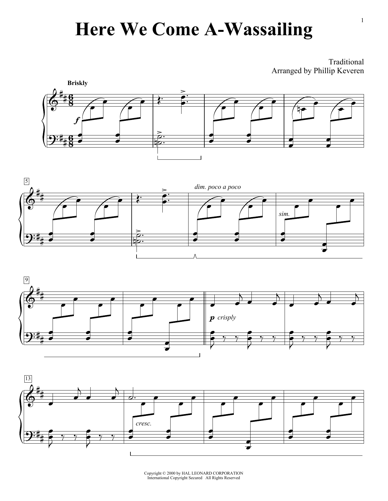 Traditional Here We Come A-Wassailing (arr. Phillip Keveren) Sheet Music Notes & Chords for Piano Solo - Download or Print PDF