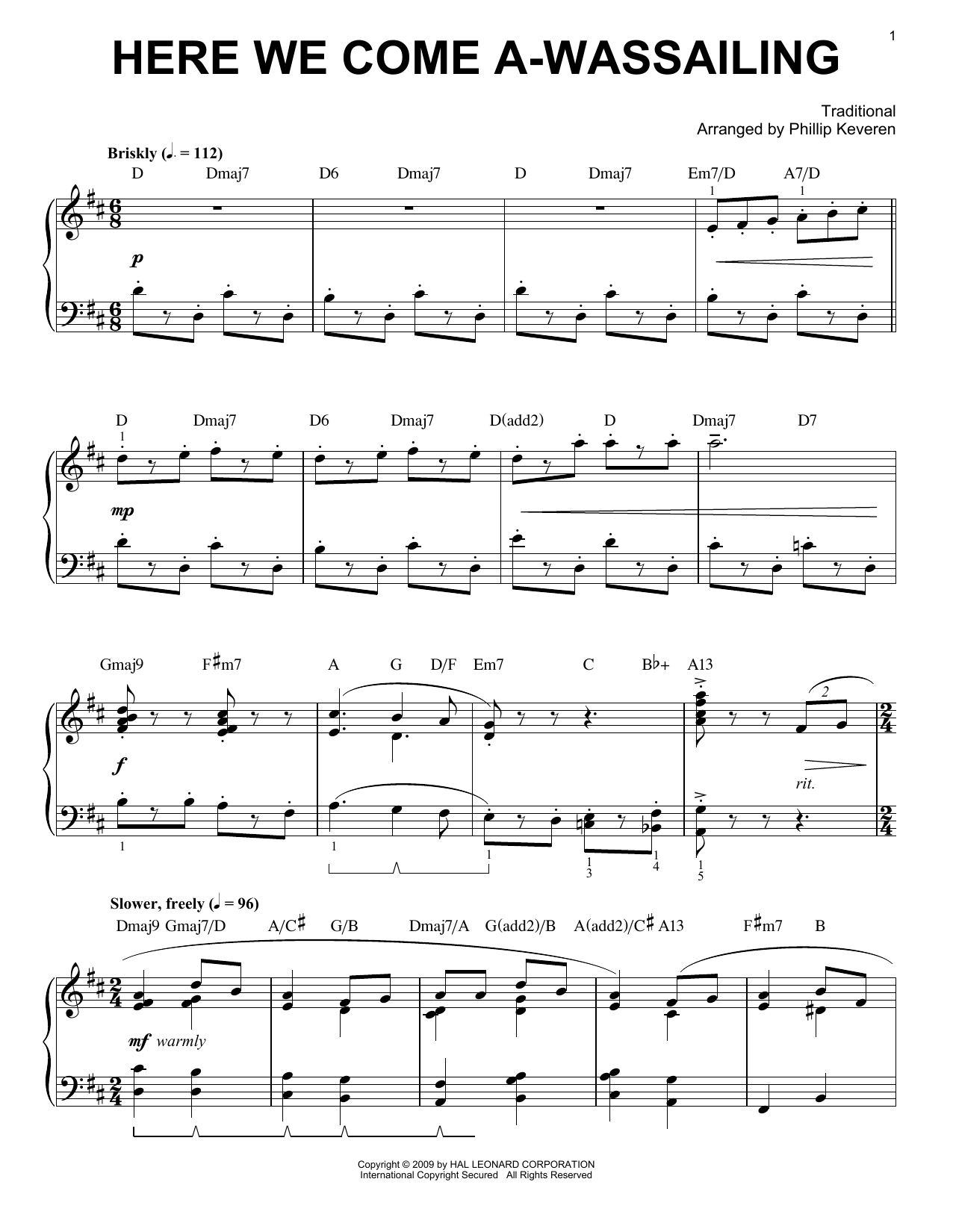 Traditional Here We Come A-Wassailing [Jazz version] (arr. Phillip Keveren) Sheet Music Notes & Chords for Piano - Download or Print PDF