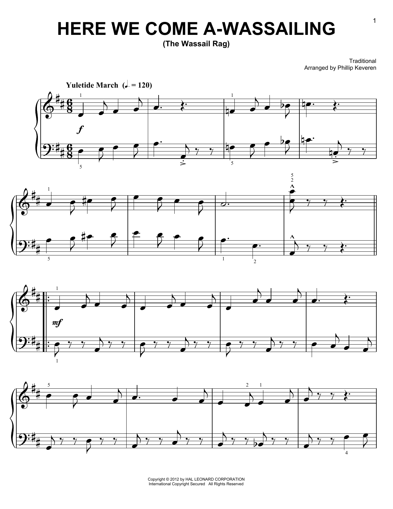 Traditional Here We Come A-Wassailing [Ragtime version] (arr. Phillip Keveren) Sheet Music Notes & Chords for Easy Piano - Download or Print PDF