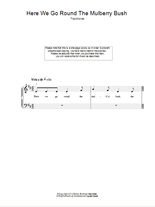 Traditional Nursery Rhyme Here We Go Round The Mulberry Bush Sheet Music Notes & Chords for 5-Finger Piano - Download or Print PDF