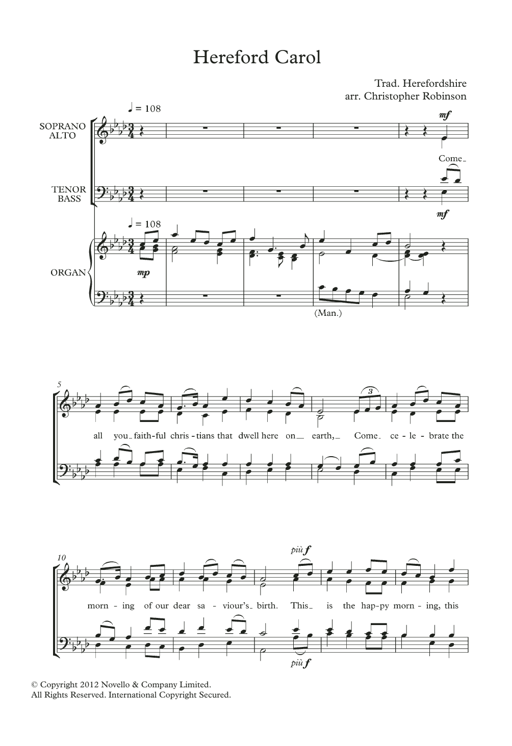 Traditional Hereford Carol (arr. Christopher Robinson) Sheet Music Notes & Chords for SATB Choir - Download or Print PDF