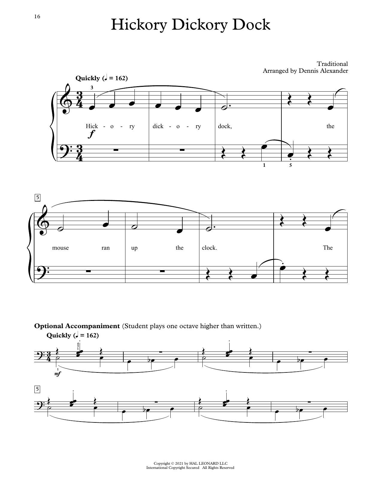 Traditional Hickory Dickory Dock (arr. Dennis Alexander) Sheet Music Notes & Chords for Educational Piano - Download or Print PDF