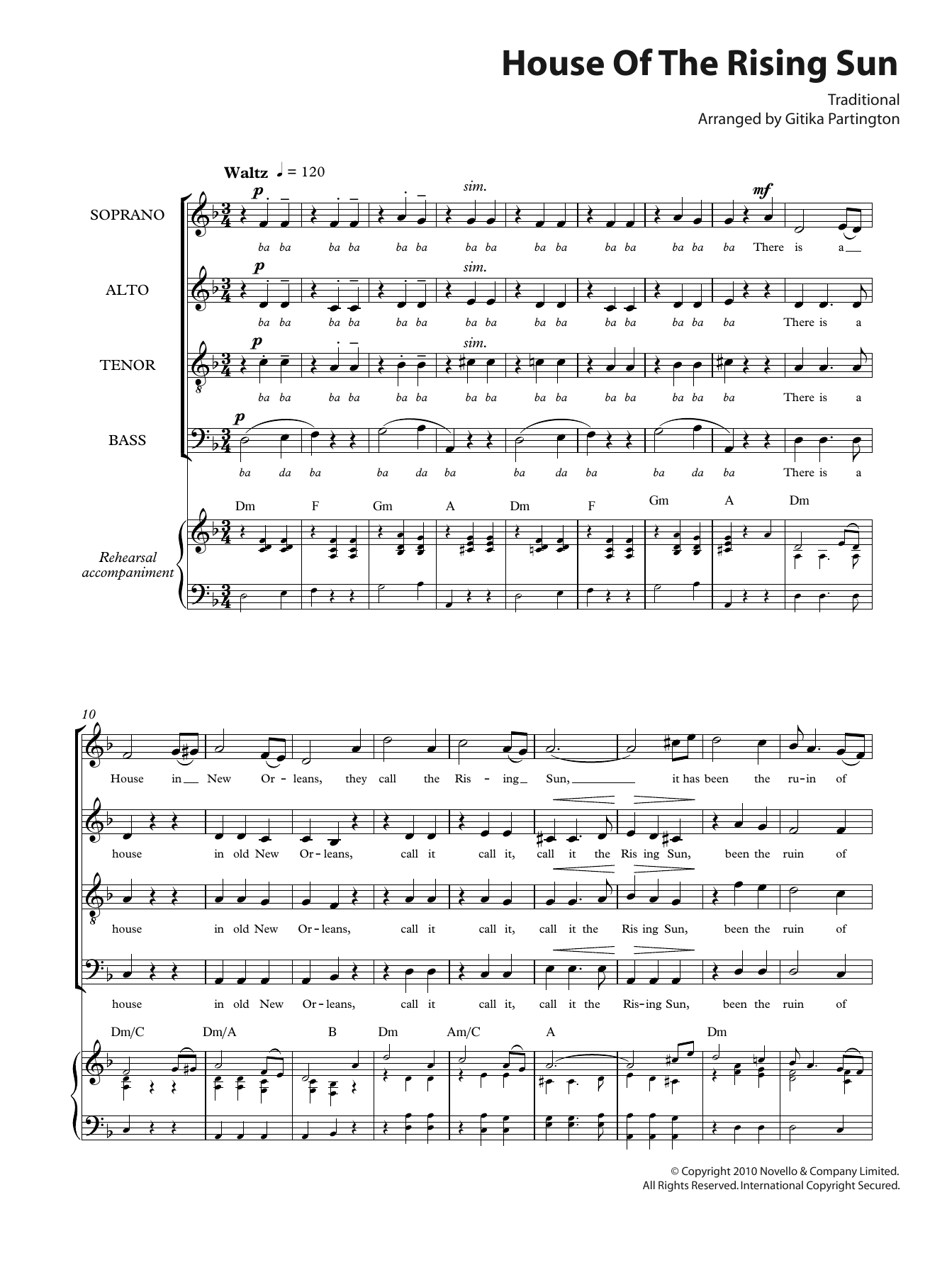 Traditional House Of The Rising Sun (arr. Gitika Partington) Sheet Music Notes & Chords for SATB - Download or Print PDF