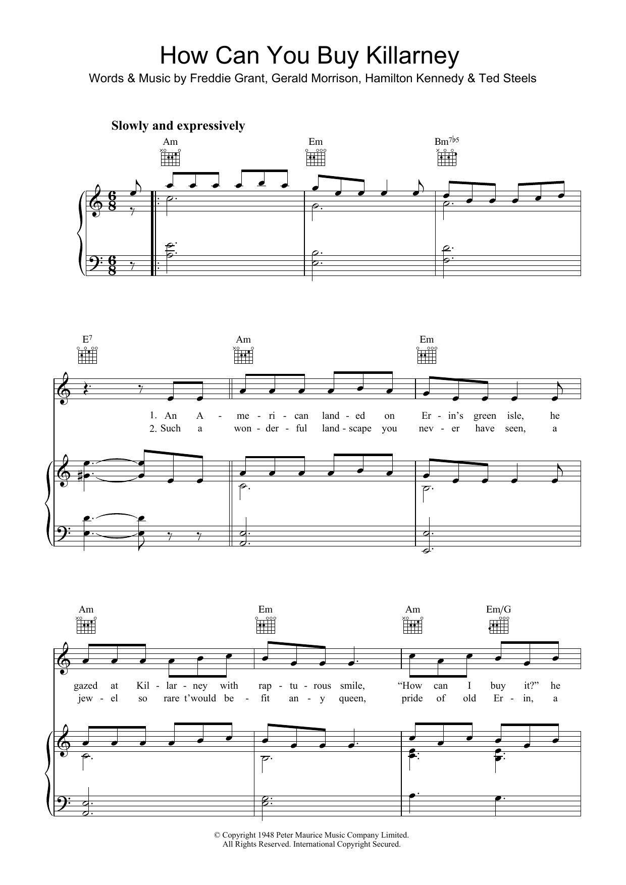 Traditional How Can You Buy Killarney Sheet Music Notes & Chords for Piano, Vocal & Guitar (Right-Hand Melody) - Download or Print PDF