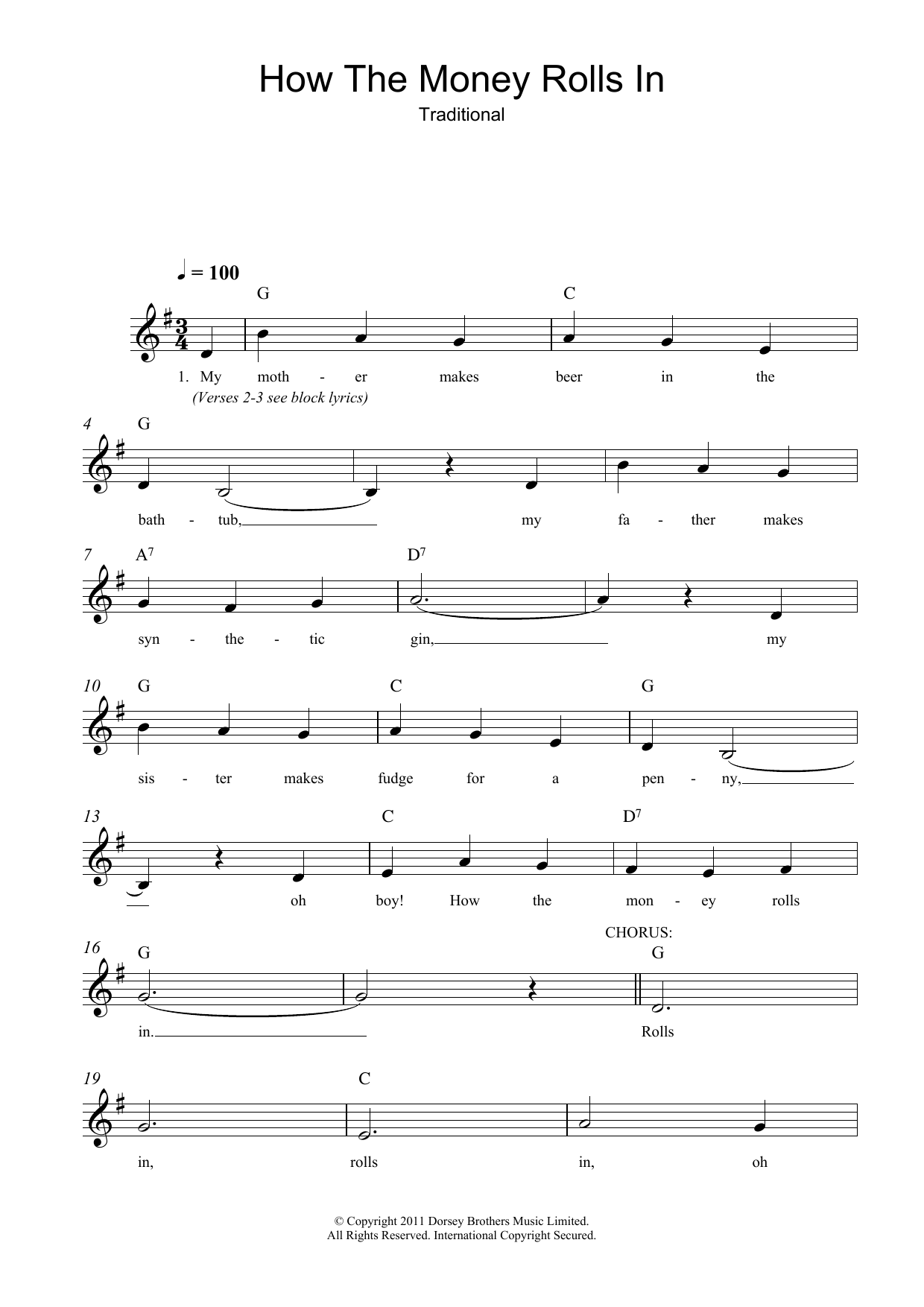Traditional How The Money Rolls In Sheet Music Notes & Chords for Melody Line, Lyrics & Chords - Download or Print PDF