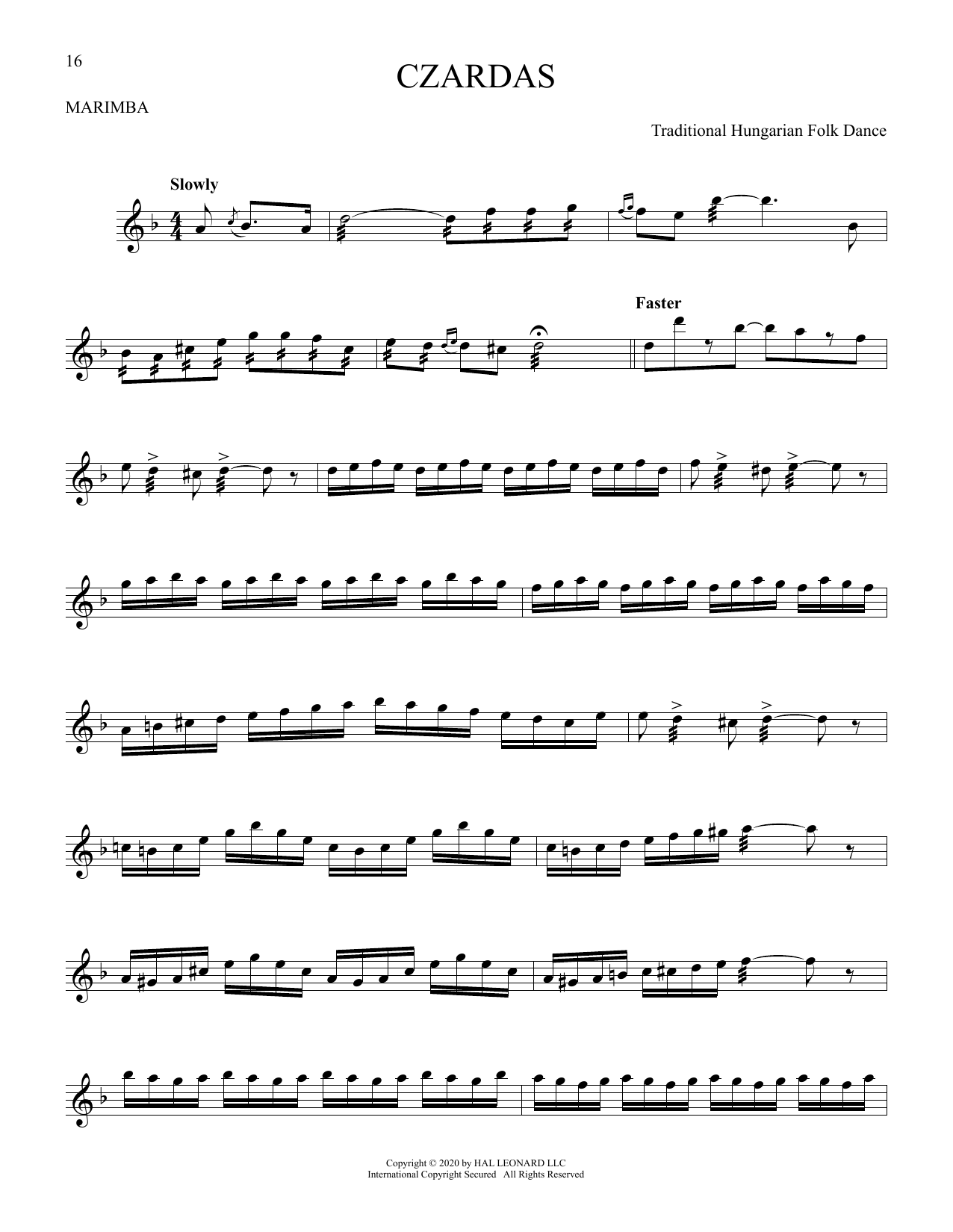 Traditional Hungarian Folk Dance Czardas Sheet Music Notes & Chords for Marimba Solo - Download or Print PDF