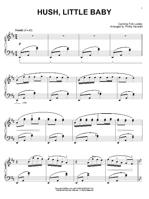 Traditional Hush Little Baby Sheet Music Notes & Chords for Piano - Download or Print PDF