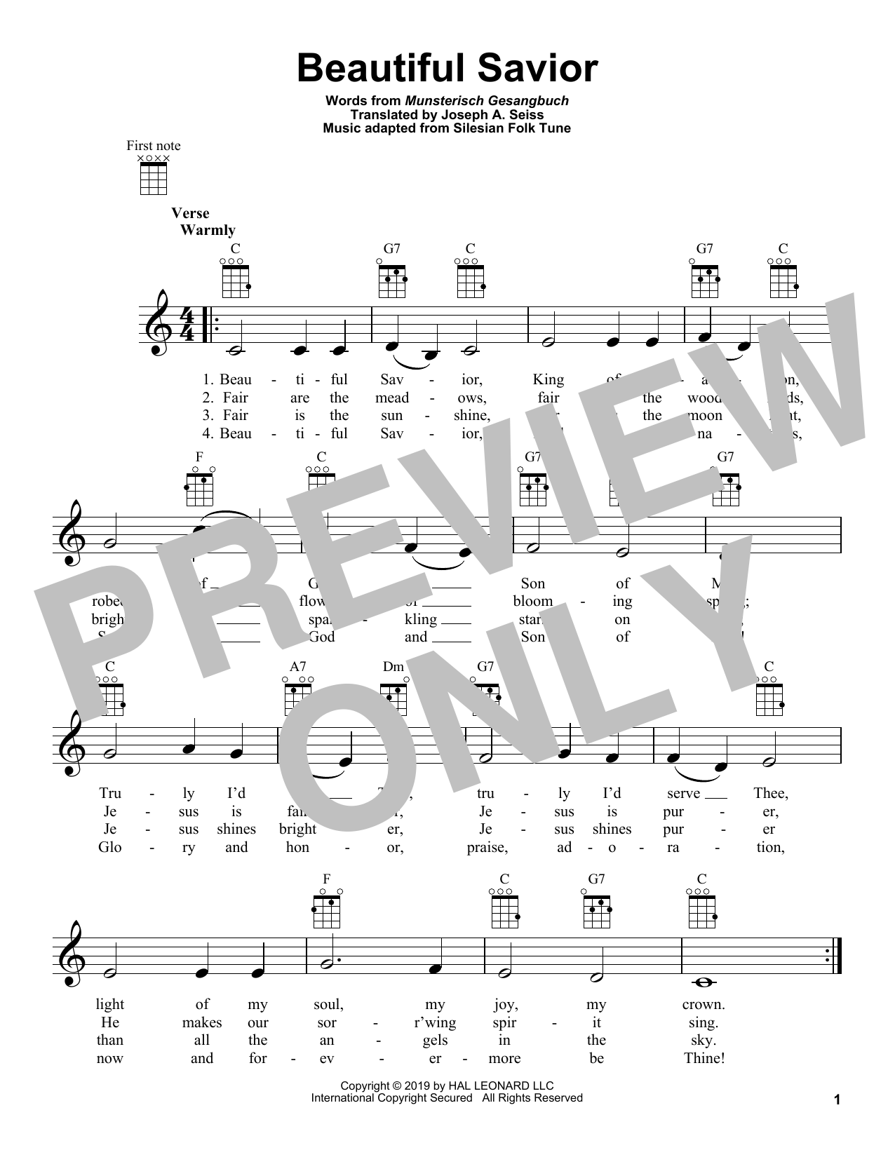 Traditional Hymn Beautiful Savior Sheet Music Notes & Chords for Ukulele - Download or Print PDF