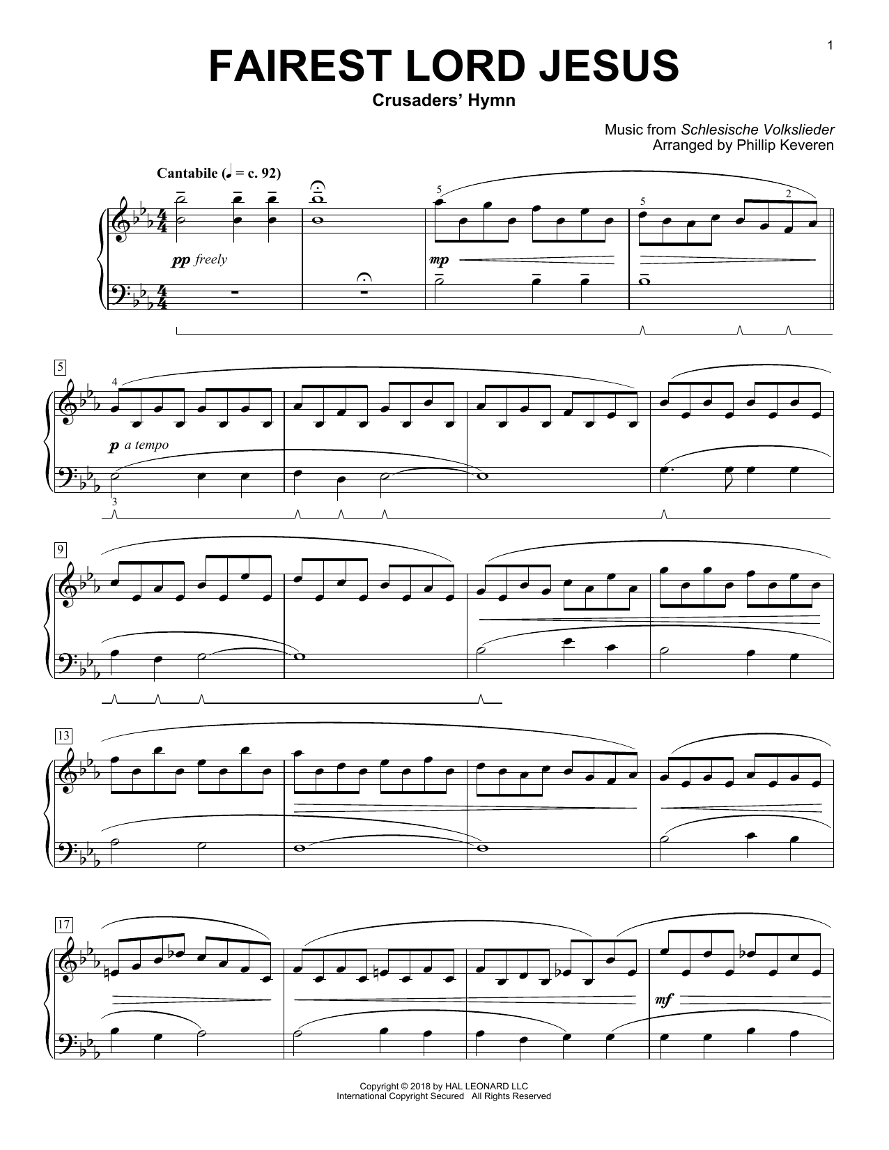 Traditional Hymn Fairest Lord Jesus [Classical version] (arr. Phillip Keveren) Sheet Music Notes & Chords for Piano - Download or Print PDF