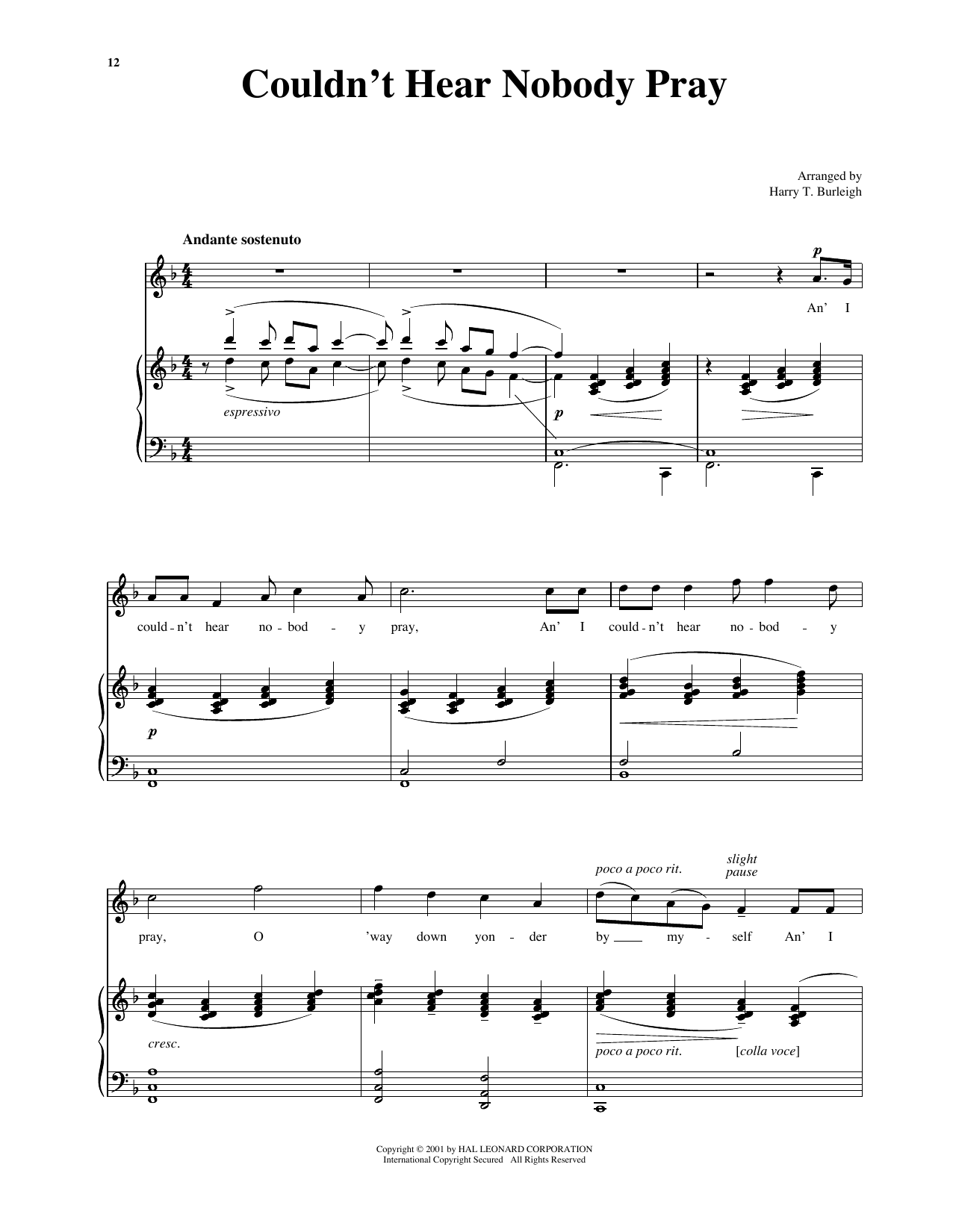 Traditional I Couldn't Hear Nobody Pray (arr. Richard Walters) (High Voice) Sheet Music Notes & Chords for Piano & Vocal - Download or Print PDF