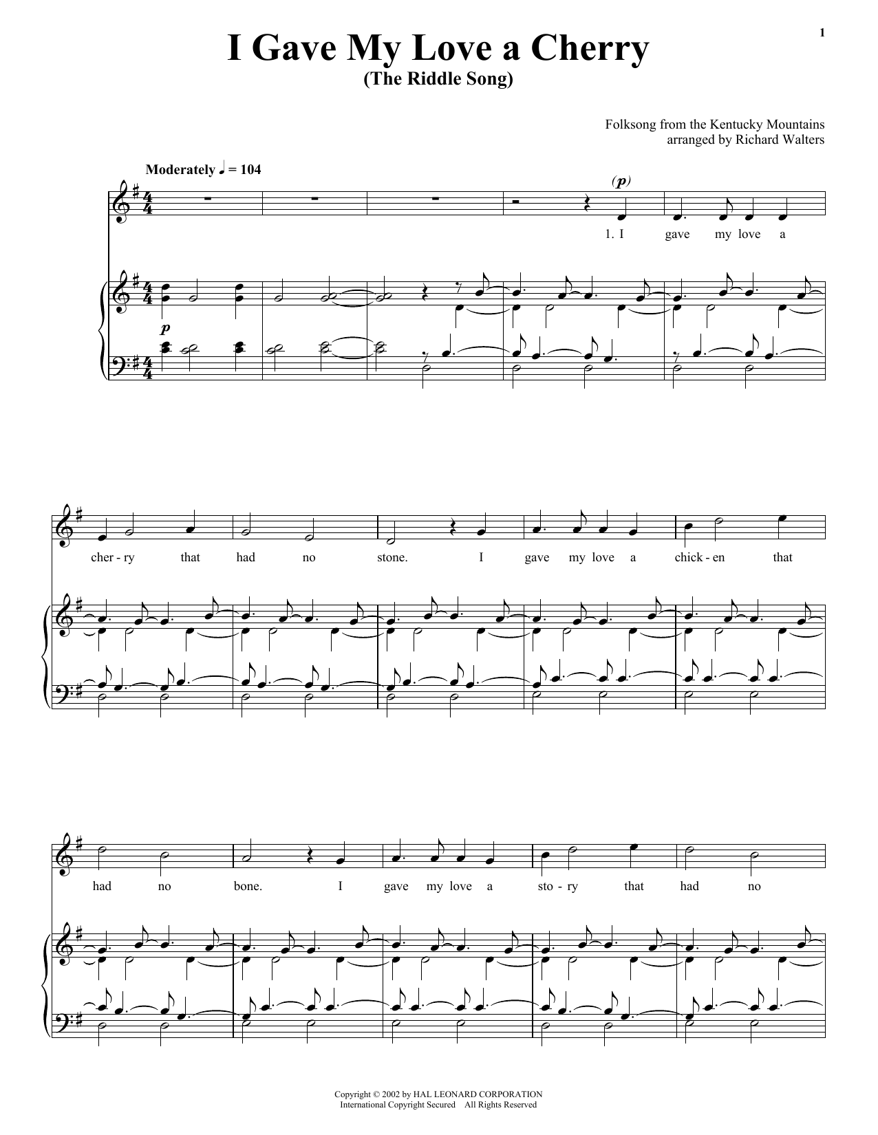 Traditional I Gave My Love A Cherry (The Riddle Song) Sheet Music Notes & Chords for Lyrics & Chords - Download or Print PDF