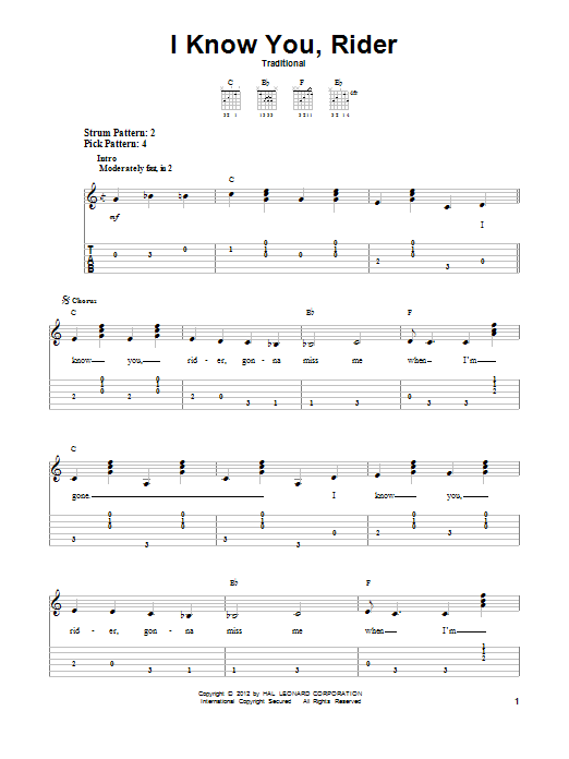 Traditional I Know You, Rider Sheet Music Notes & Chords for Easy Guitar Tab - Download or Print PDF