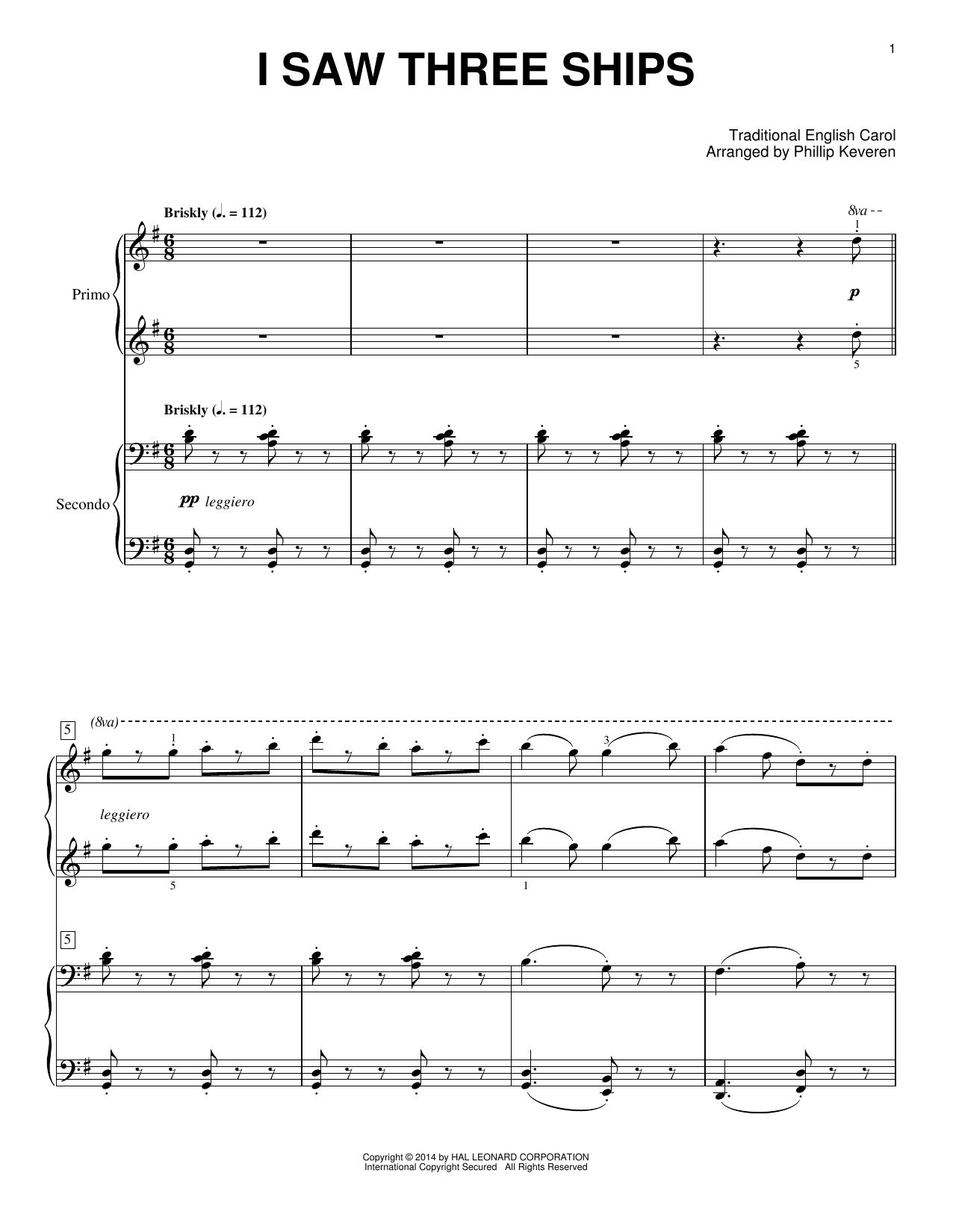 Phillip Keveren I Saw Three Ships Sheet Music Notes & Chords for Piano Duet - Download or Print PDF