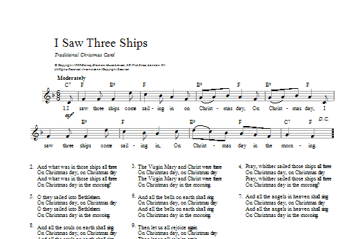 Christmas Carol I Saw Three Ships sheet music notes and chords. Download Printable PDF.