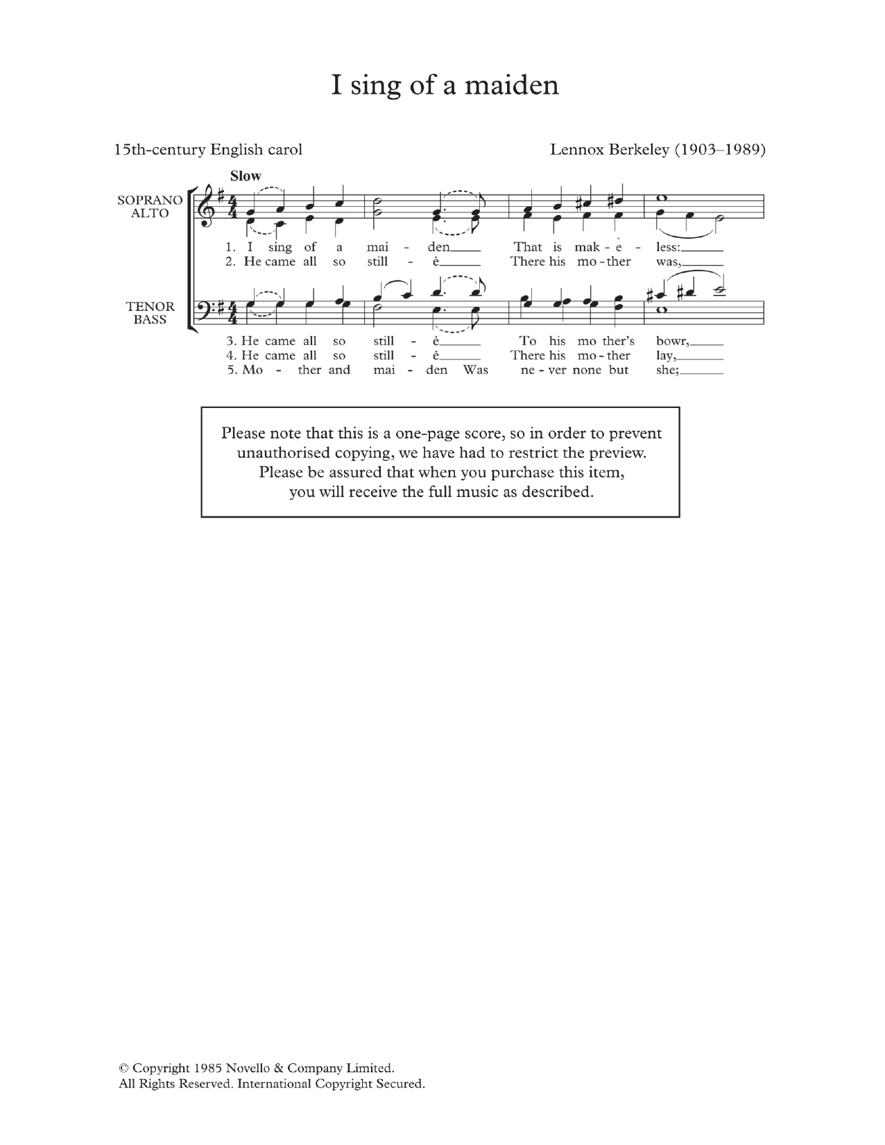 Traditional I Sing Of A Maiden (arr. Lennox Berkeley) Sheet Music Notes & Chords for SATB - Download or Print PDF