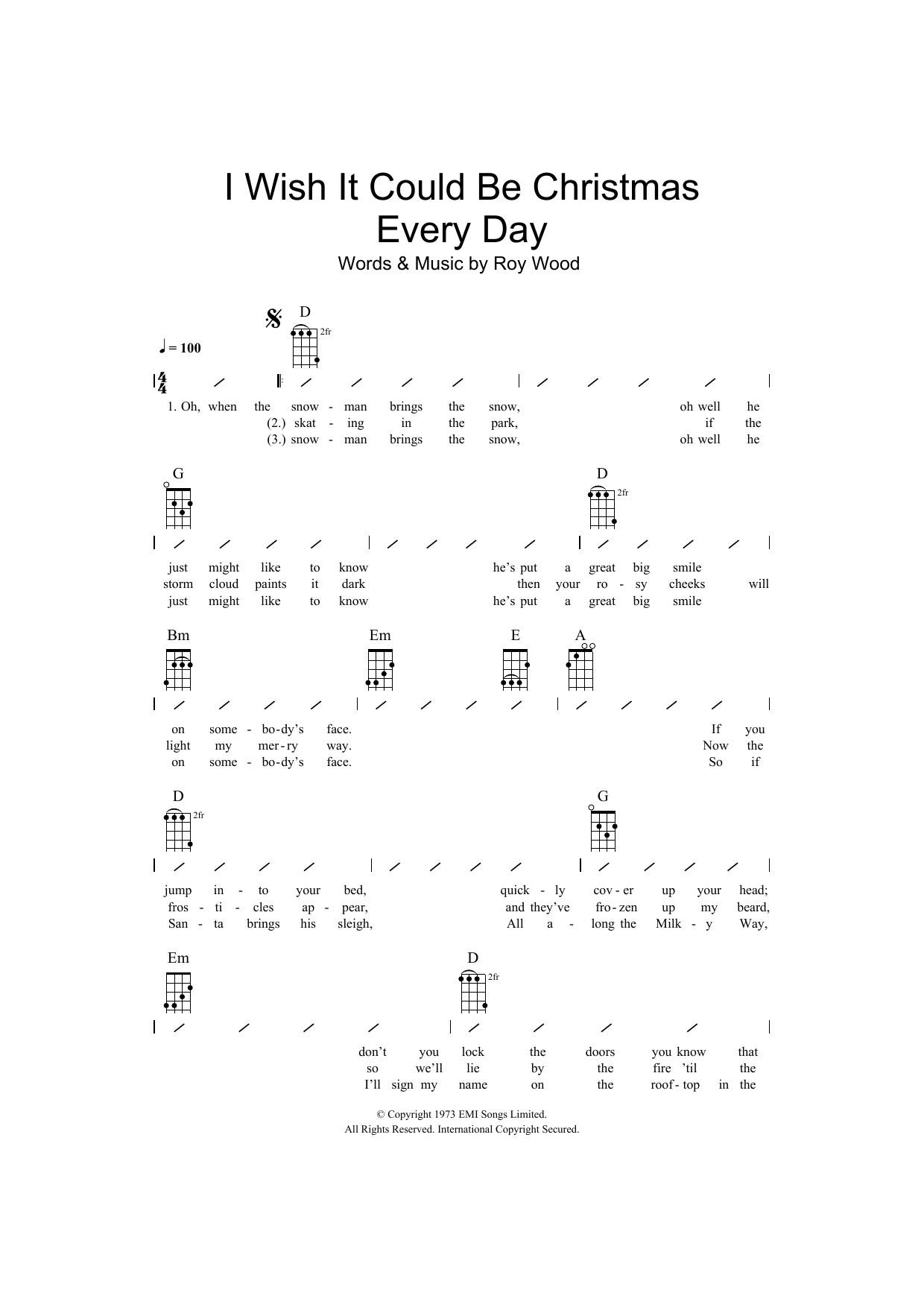 Traditional I Wish It Could Be Christmas Every Day Sheet Music Notes & Chords for Ukulele with strumming patterns - Download or Print PDF