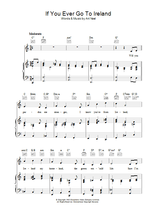 Traditional If You Ever Go To Ireland Sheet Music Notes & Chords for Piano, Vocal & Guitar (Right-Hand Melody) - Download or Print PDF